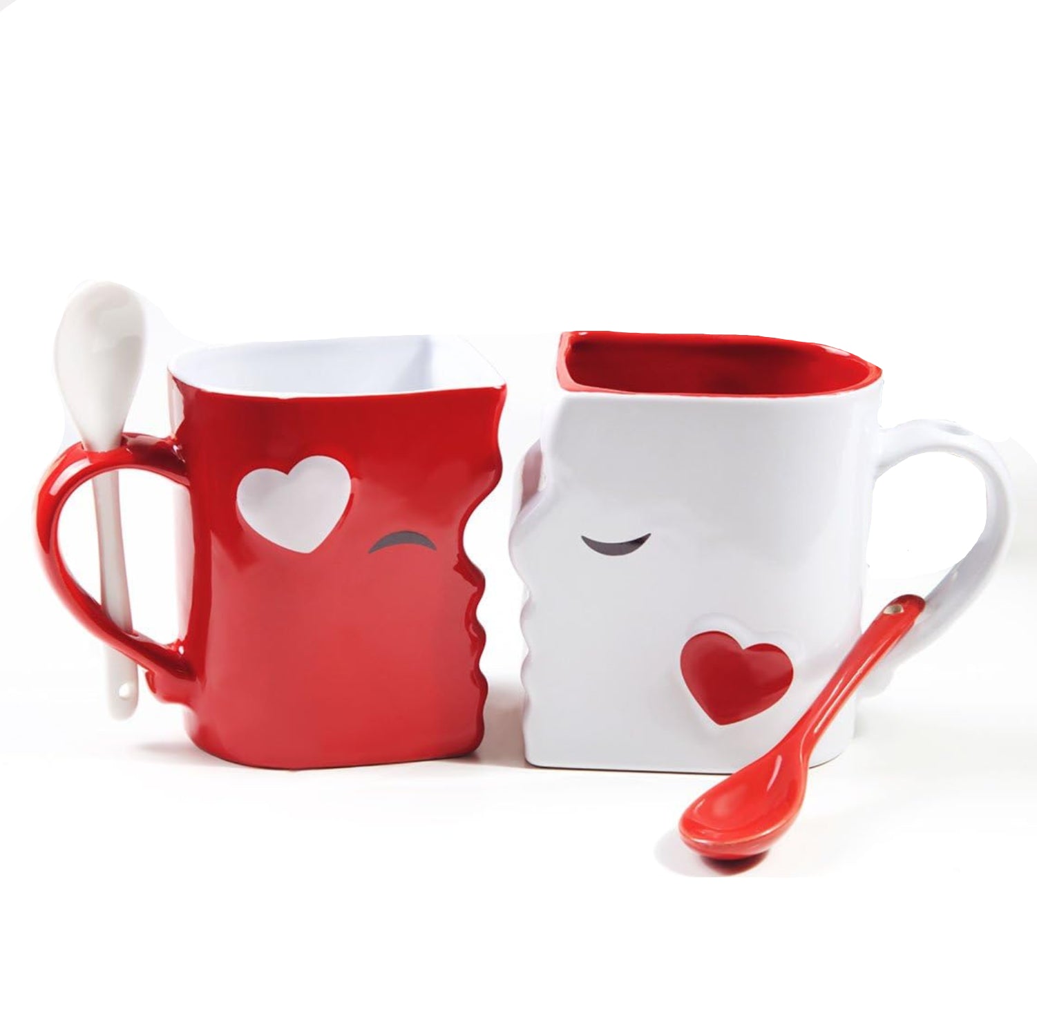 Blu Devil kissing mugs set with two large, beautifully crafted ceramic cups for anniversary and wedding gifts.