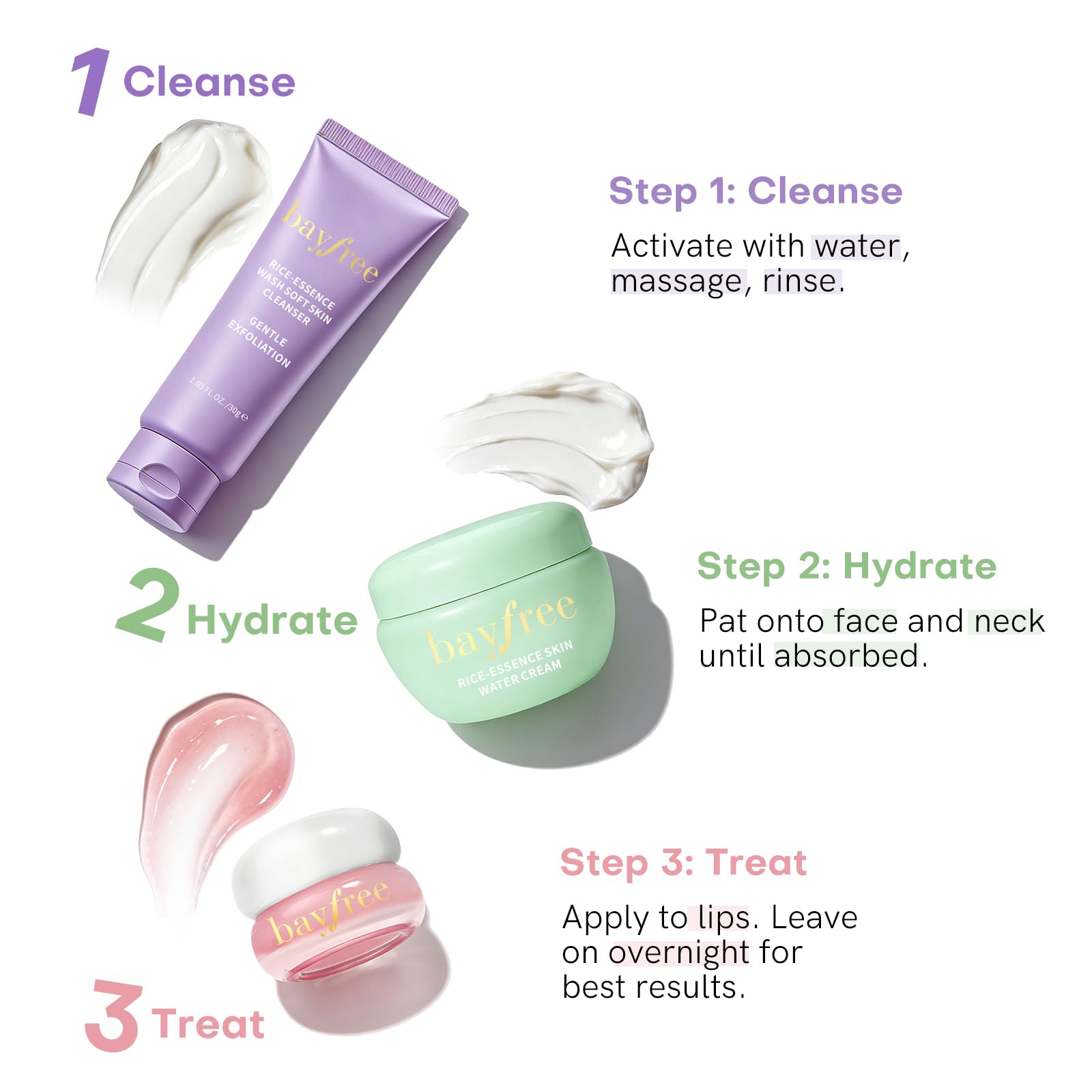 bayfree Dewy Skin Care Set, Travel Size Skincare Kit with 3-Step - bayfree