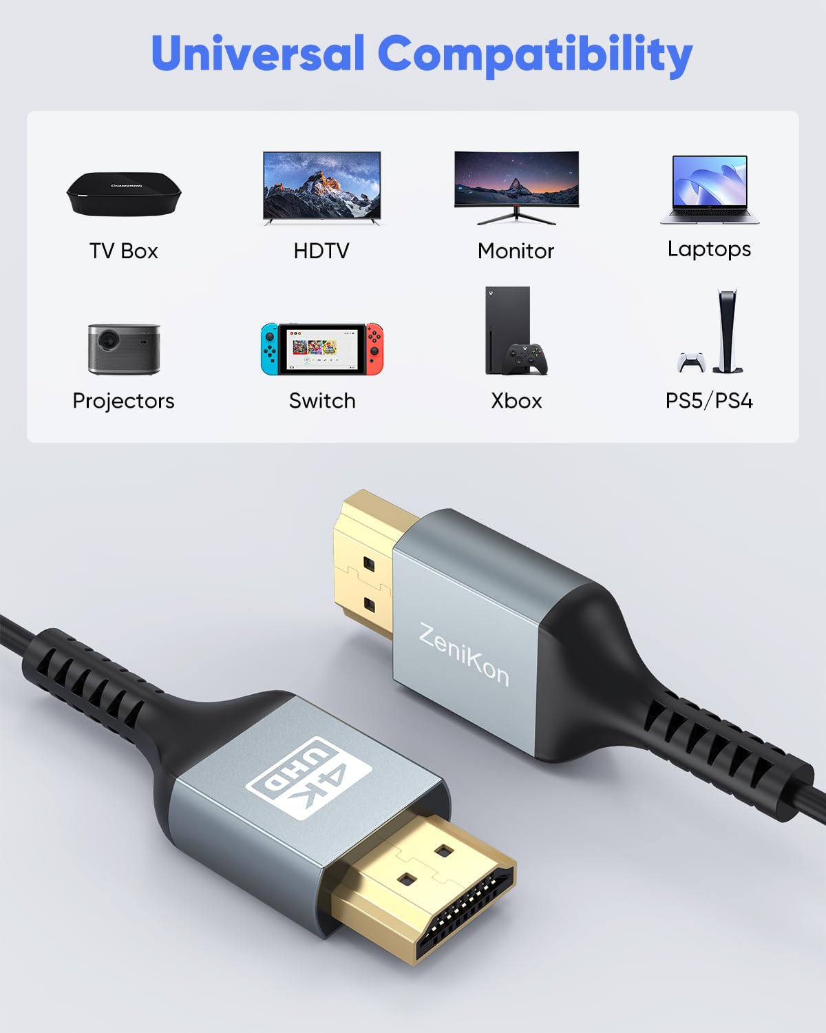 ZeniKon 20 ft HDMI cable, 4K ultra HD, slim and flexible HDMI cord for high-quality video and audio connections