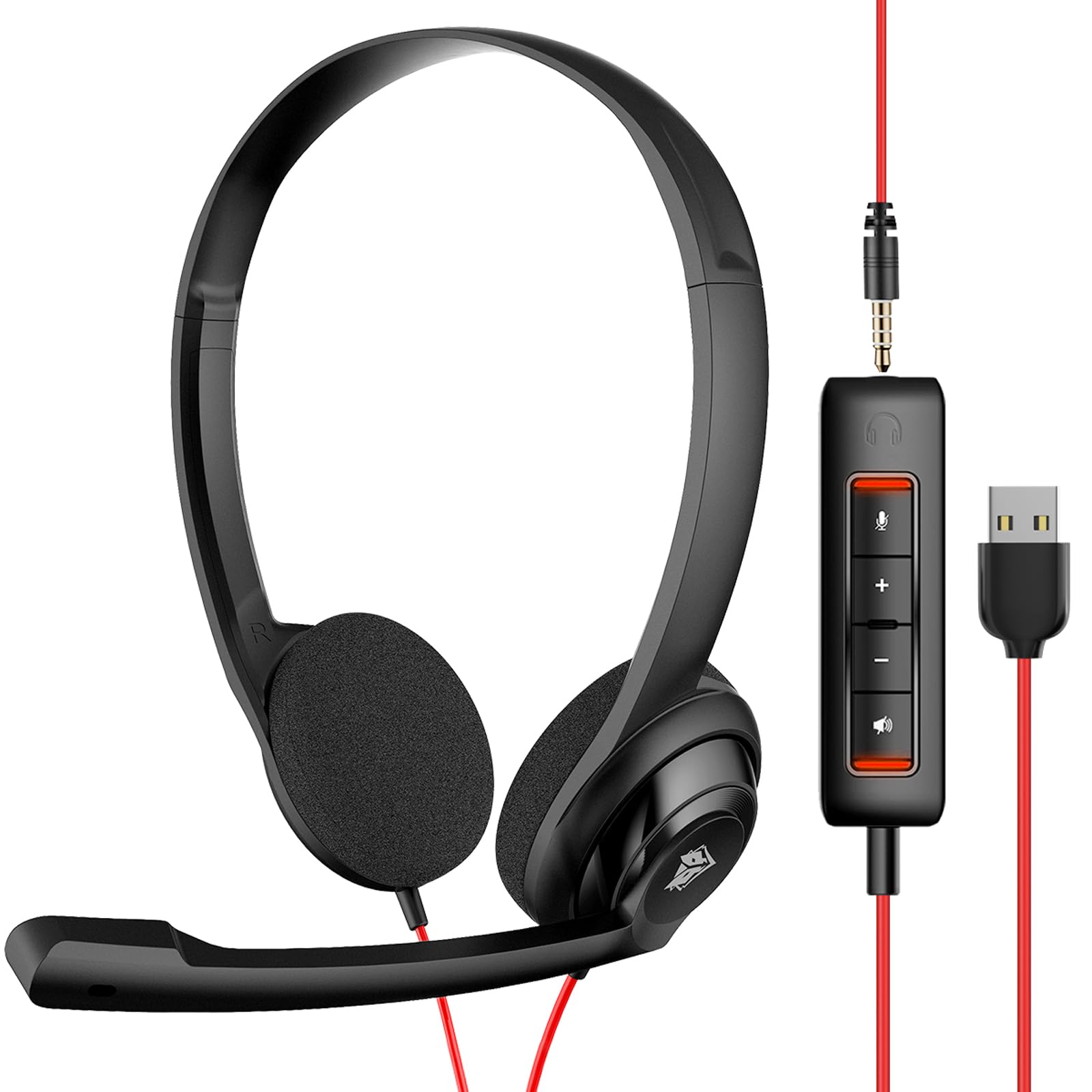 NUBWO HW02 USB computer headset with clear microphone, lightweight on-ear design, black wired headphones for calls and webinars.