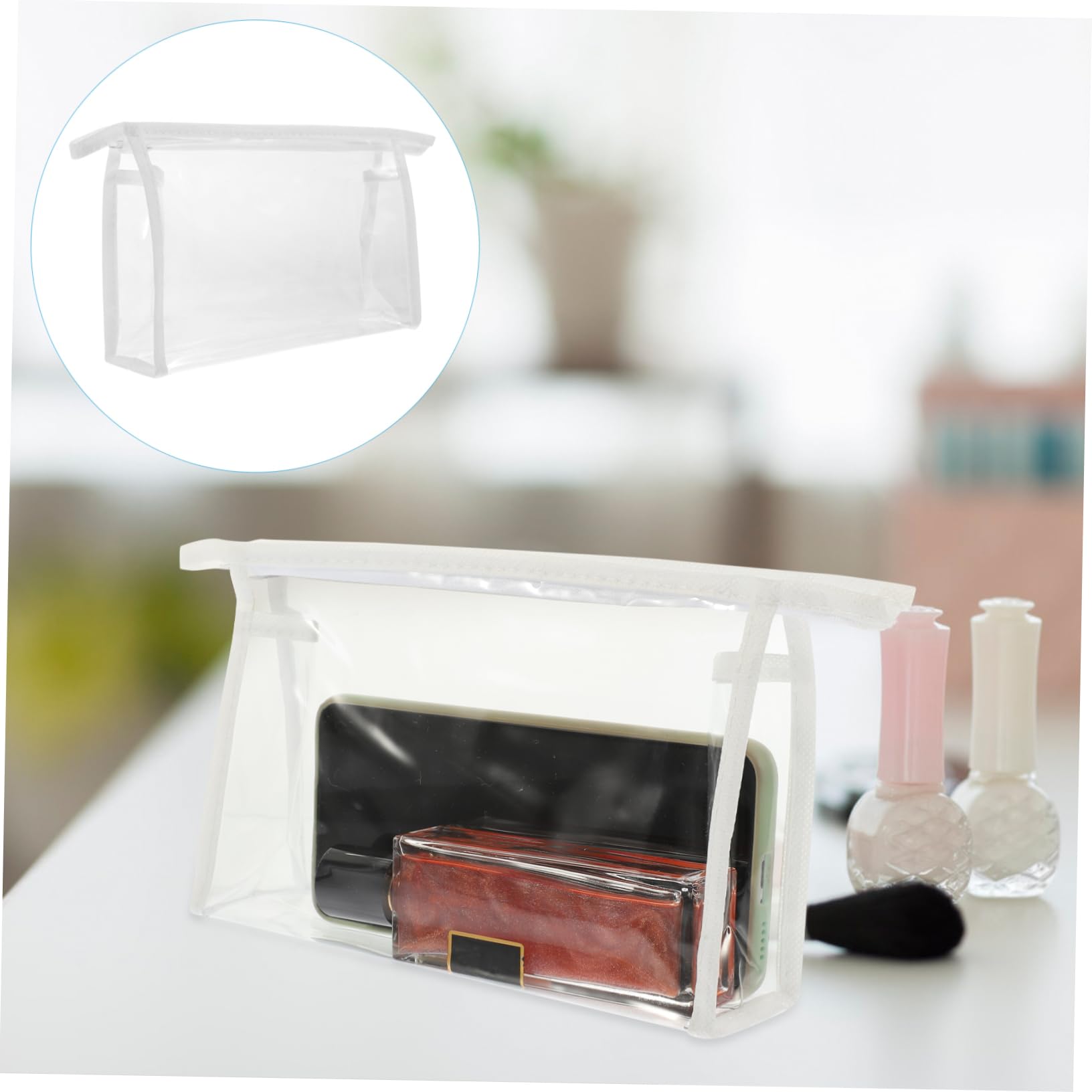 White EXQUIMEUBLE 4-piece travel skincare and toiletry bag set in a cosmetic case with multiple compartments for organization.