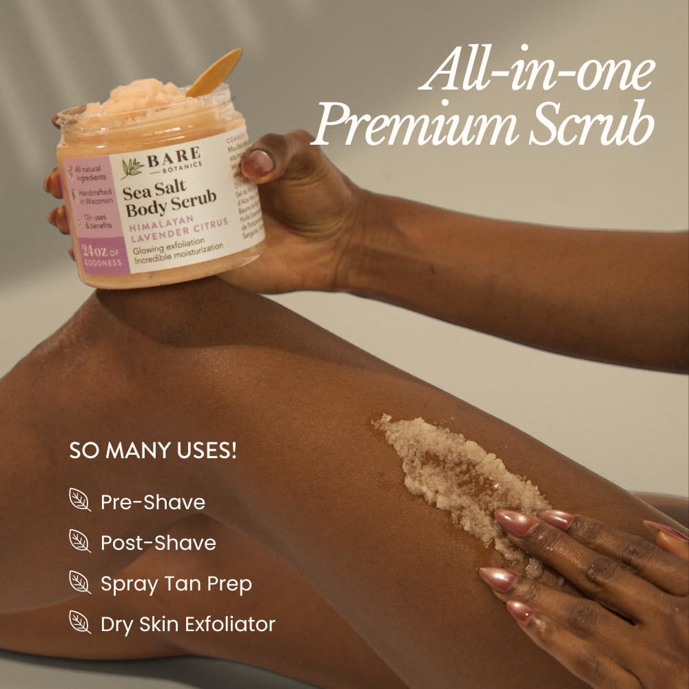 Bare Botanics Coconut Vanilla Body Scrub - & WI All Natural Sea Salt Exfoliator w - BARE BOTANICS Official Product View 4