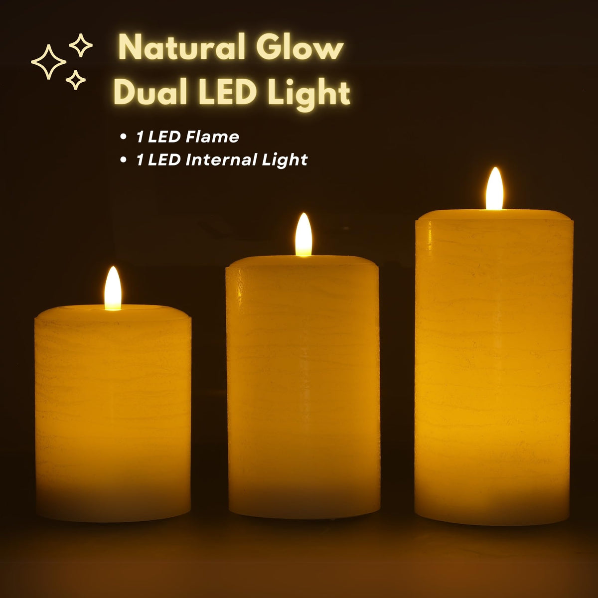 Essentials Natural Glow Flameless Flickering Wax Pillar 3 - LumiPur Official Imagery - 6