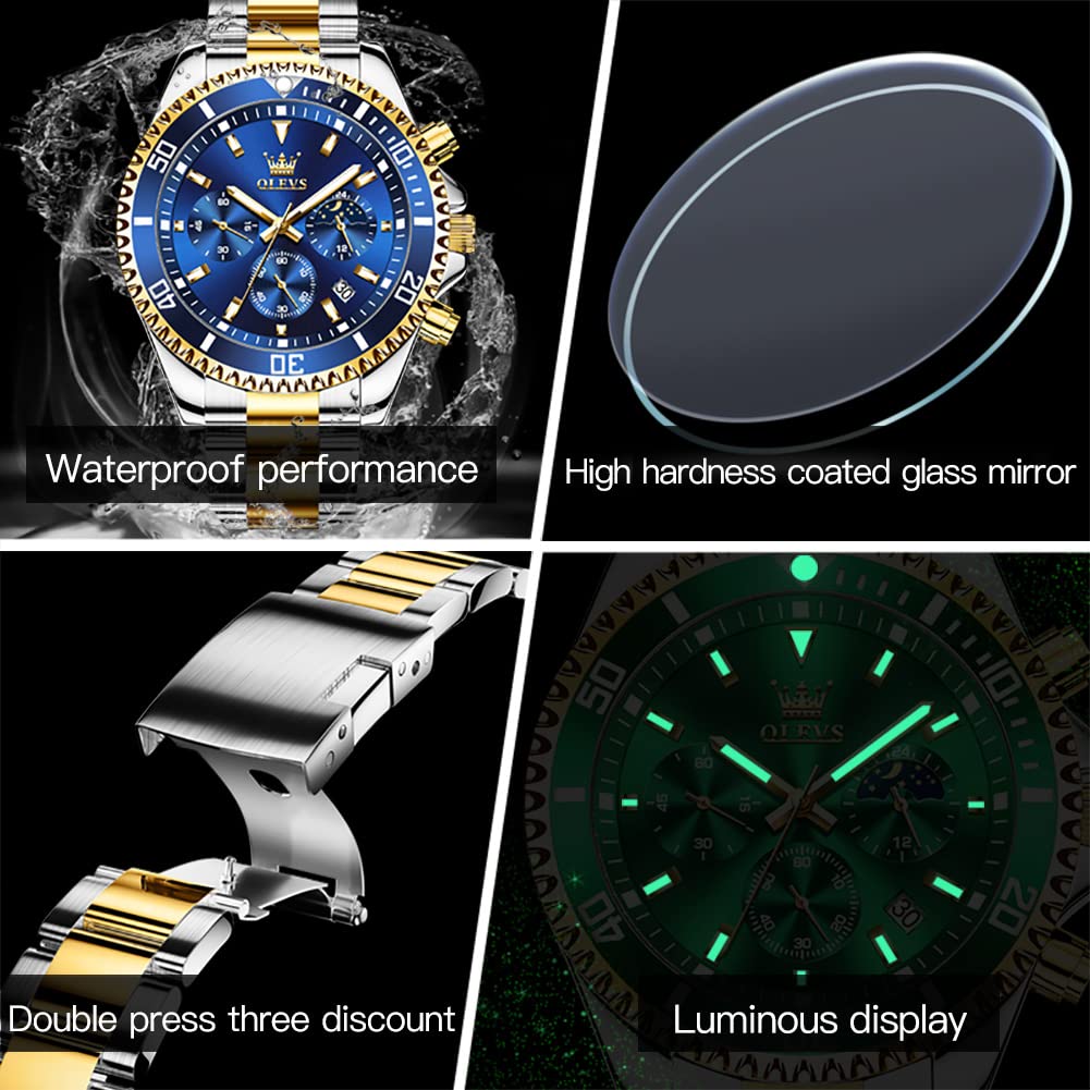 OLEVS Mens Stainless Steel Watch Fashion Luxury Big Face Analog Waterp - View 5