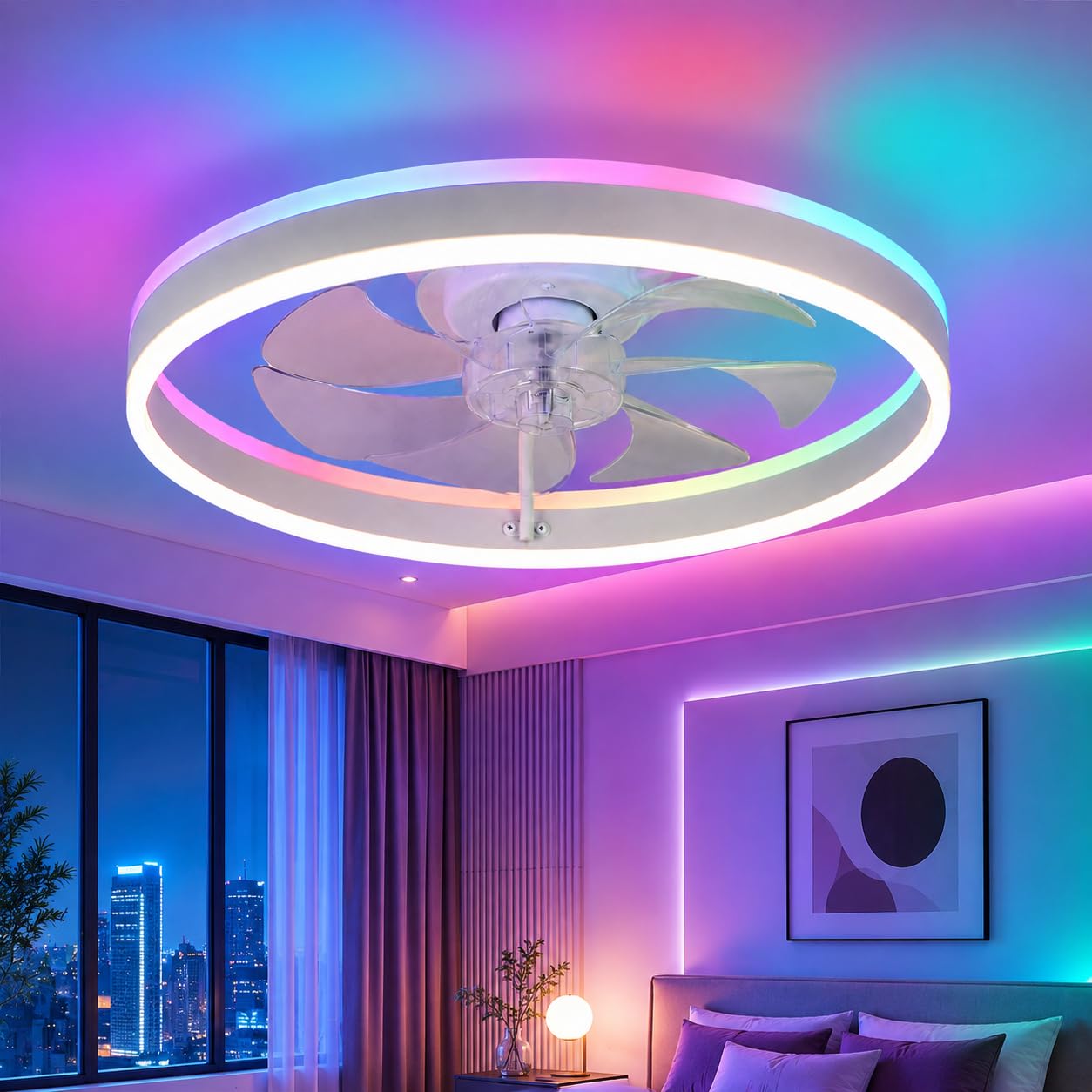 Garvee 20" Modern Round Ring RGB Ceiling Fan with Lights and Remo - Garvee Official Product View 9
