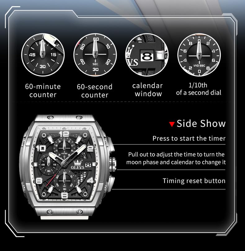 OLEVS Square Watch for Men Large Waterproof Multifunction Casual - Product Imagery