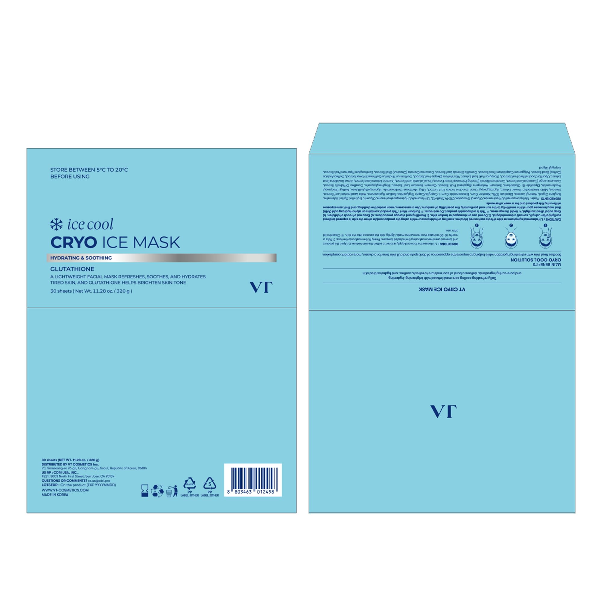 VT COSMETICS Cryo Ice Cool Mask, 30 Sheets, Hydrating Korean - VT COSMETICS