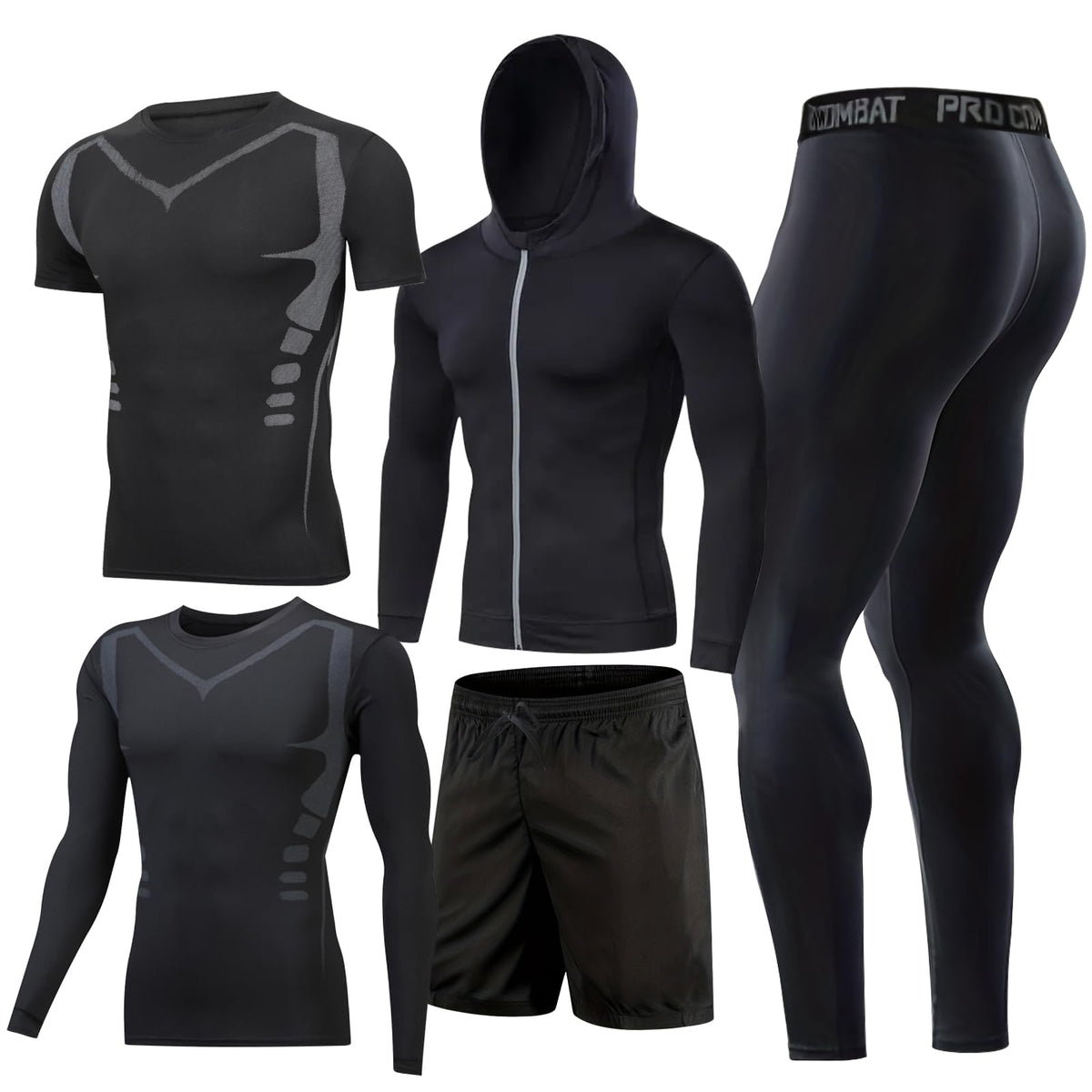 5PCS Gym Clothes for Men Workout Sets Compression Shirt - BOOMCOOL Official Imagery - 2