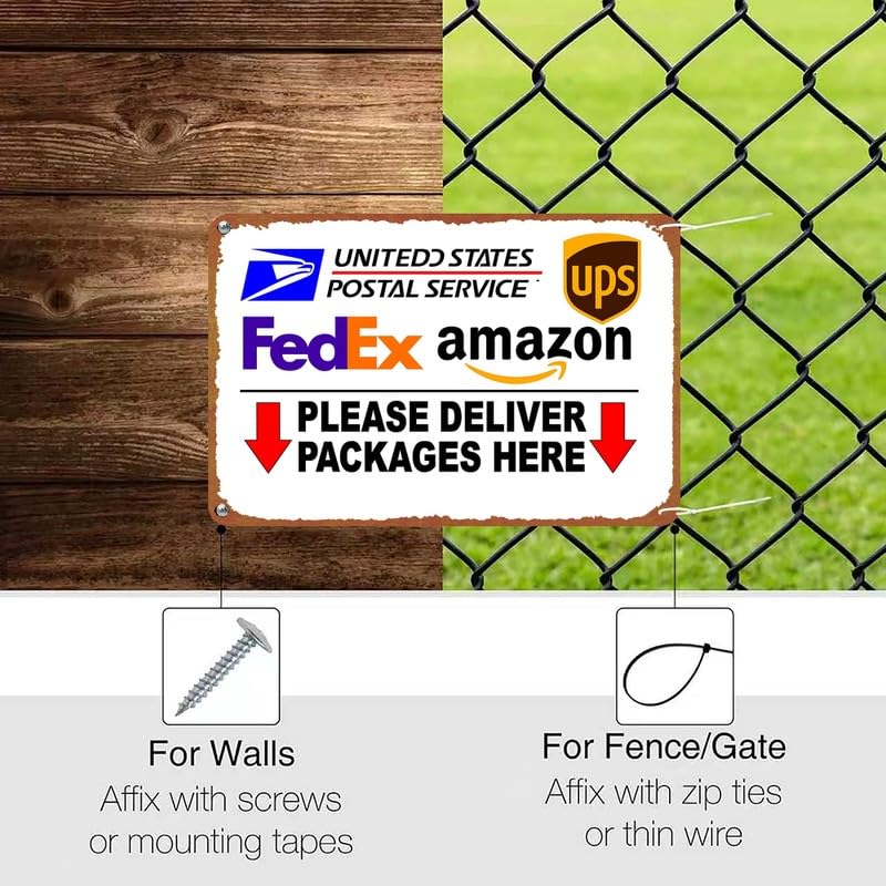 Vintage Delivery Packages Here Print Metal Sign 8x12 Inch - Product Imagery