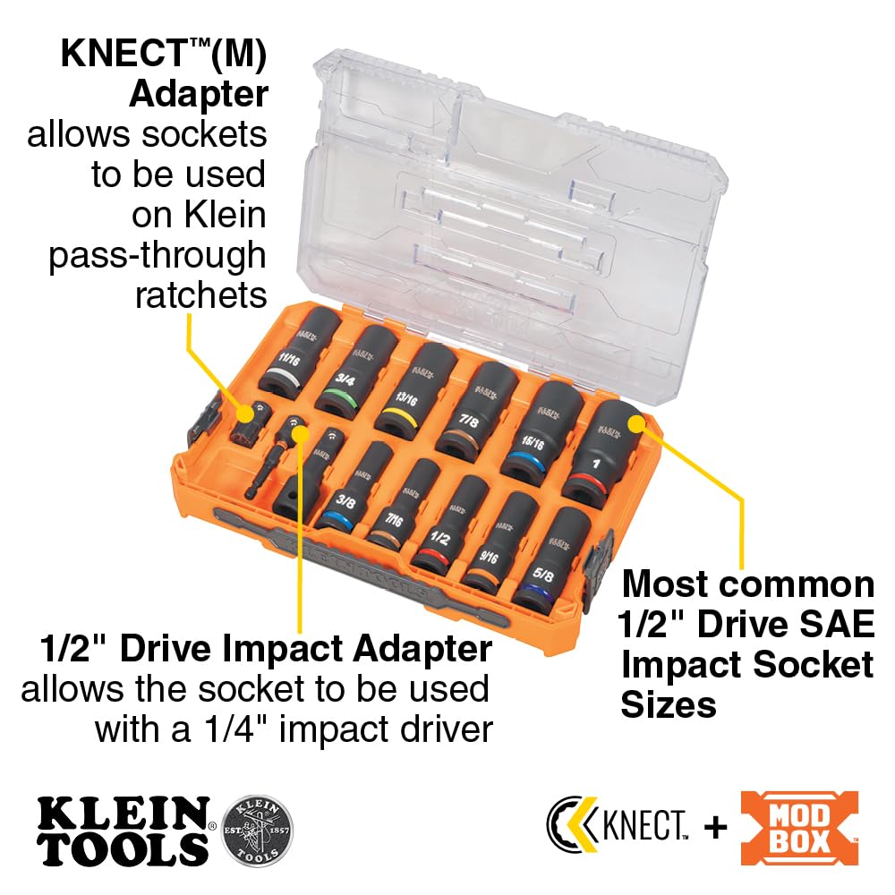 Klein Tools 65111IMPCT KNECT Deep Well Impact Socket Set 1 2 - Premium Selection Official Imagery - 4