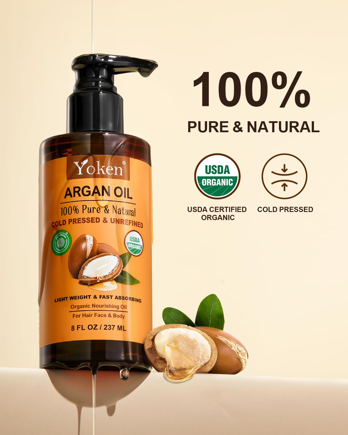 Yoken USDA Argan Oil , Cold Pressed Unrefined Moroccan Oil for Hair - Yoken Official Product View 3
