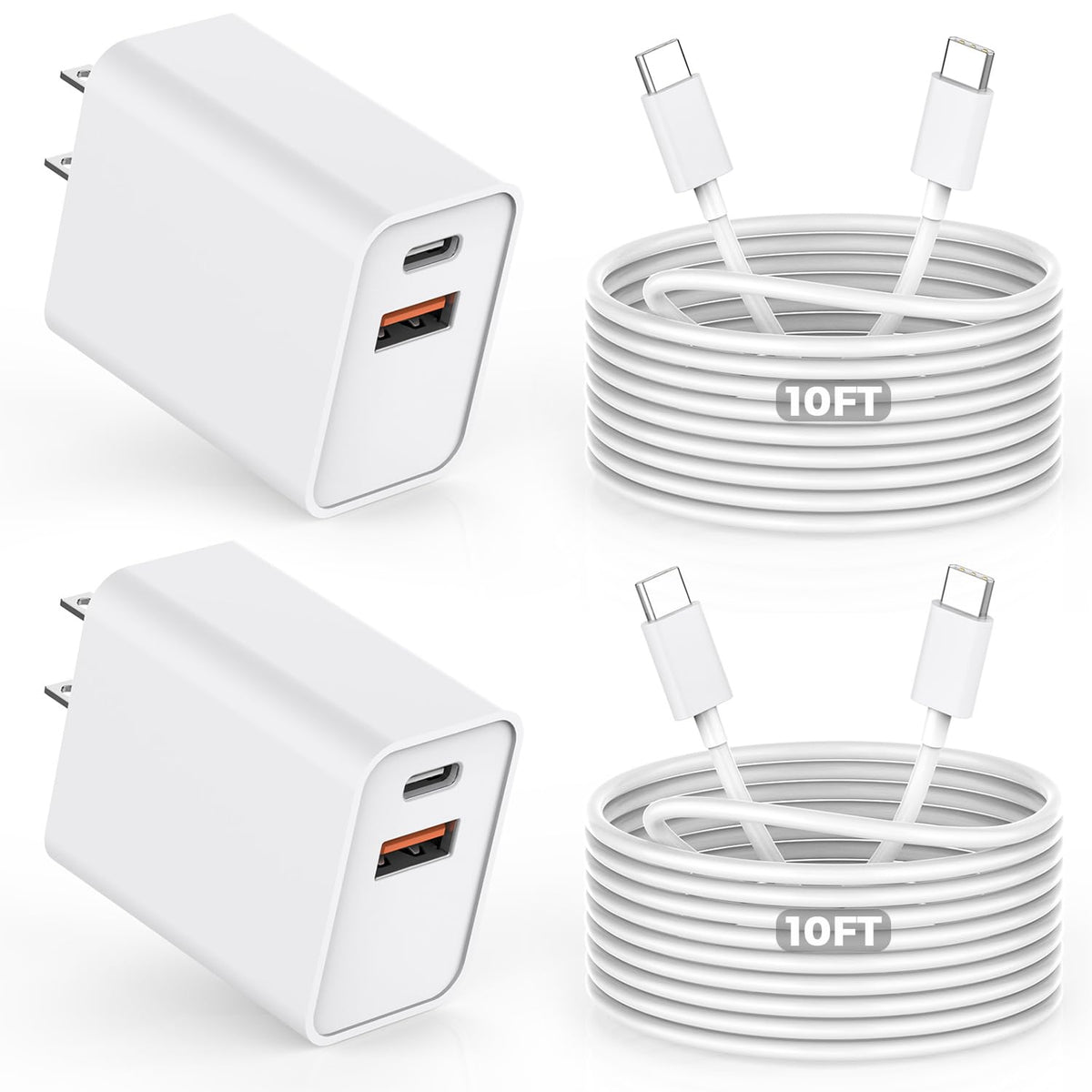 10FT iPhone 17 16e Fast Charger 2Pack 20W Dual Port USB C A - DelTucci Official Imagery - 2