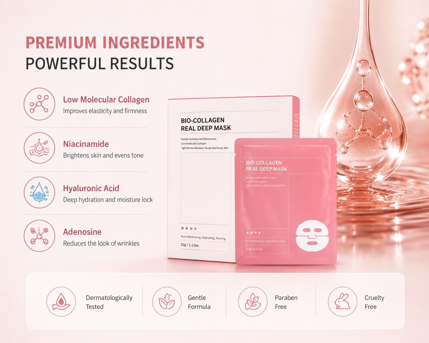 Bio Collagen Real Deep Mask, Daily Skincare Hydration Face Mask, - Generic