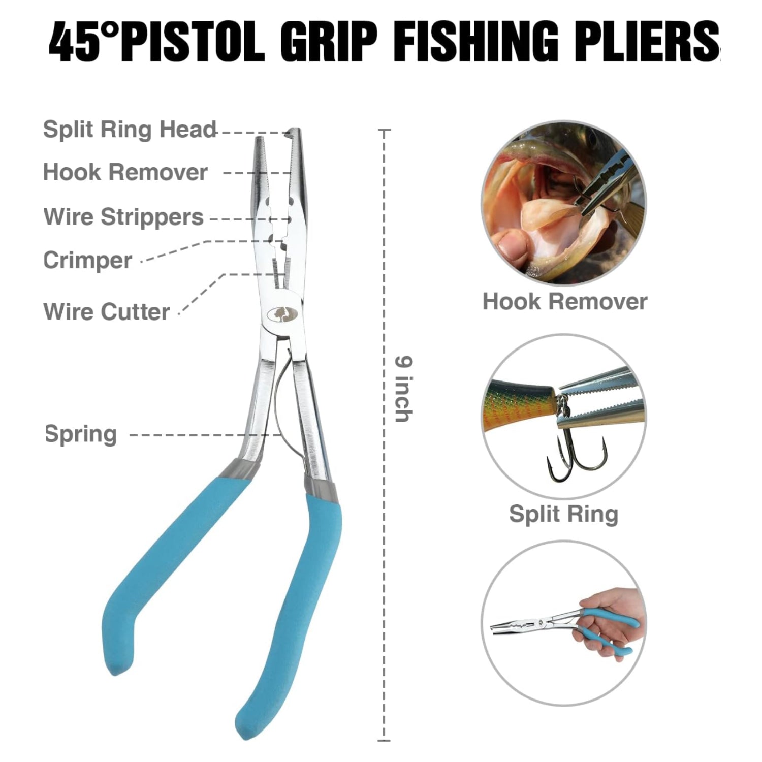 Mossy Oak fishing tools kit with fishing plier, fish lip gripper, and multifunctional fishing hook for anglers