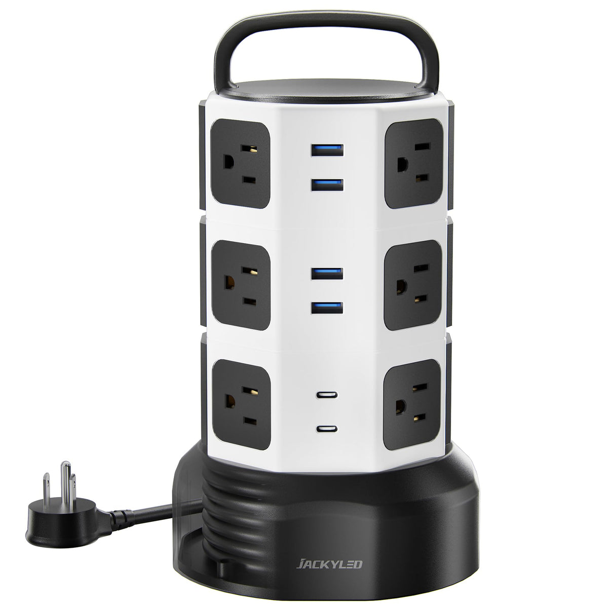 JACKYLED Power Strip Tower Surge Protector 12 AC 6 USB 1050J - JACKYLED Official Imagery - 2