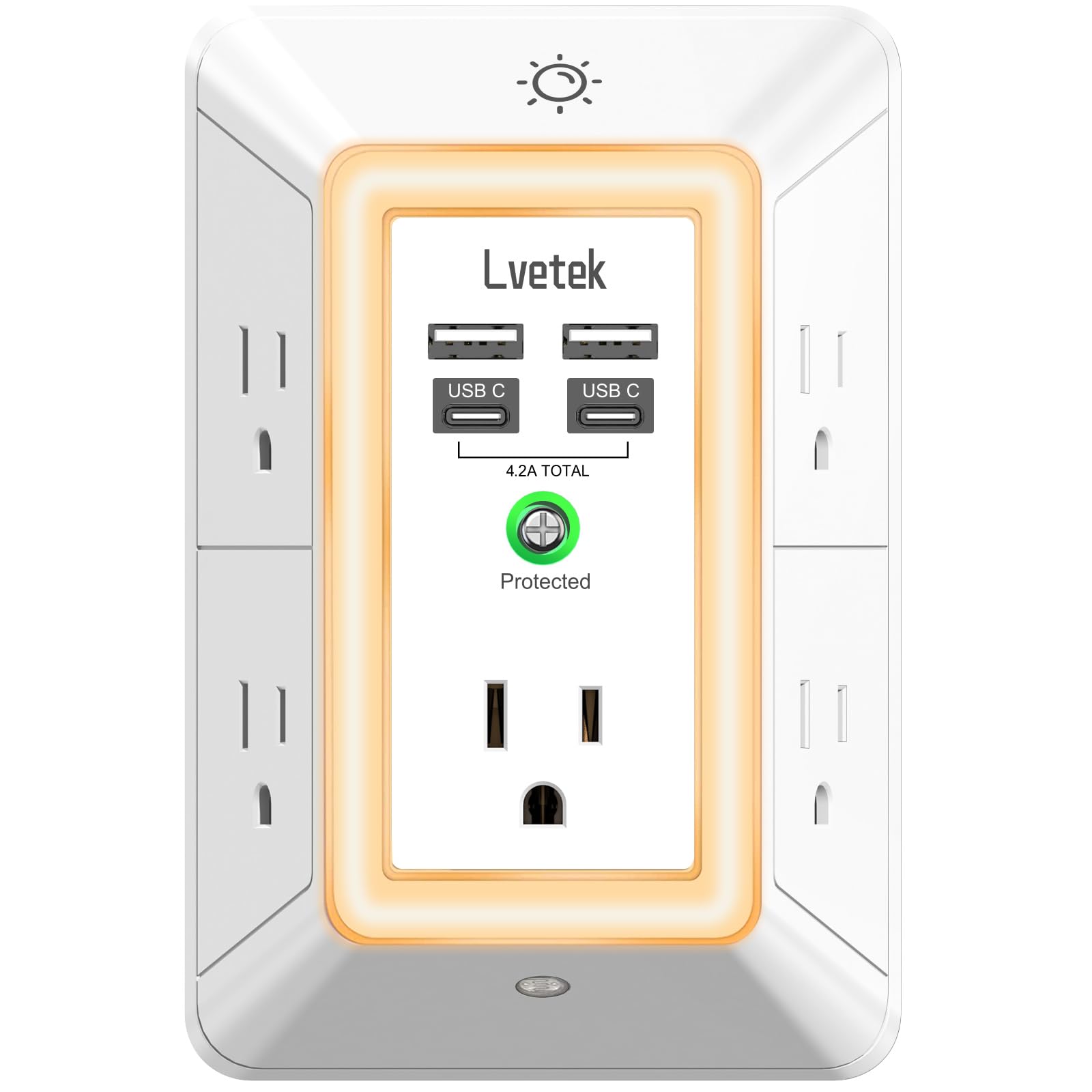 Lvetek 5 Outlet Extender Multi Plug Wall Outlets with 4 USB Charg by Lvetek - Angle View 10