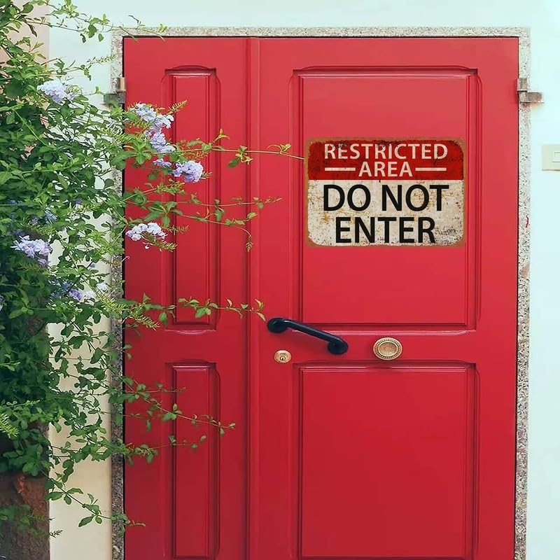 Vintage Restricted Area Do Not Enter Print Metal Sign 8x12 Inch - Product Imagery
