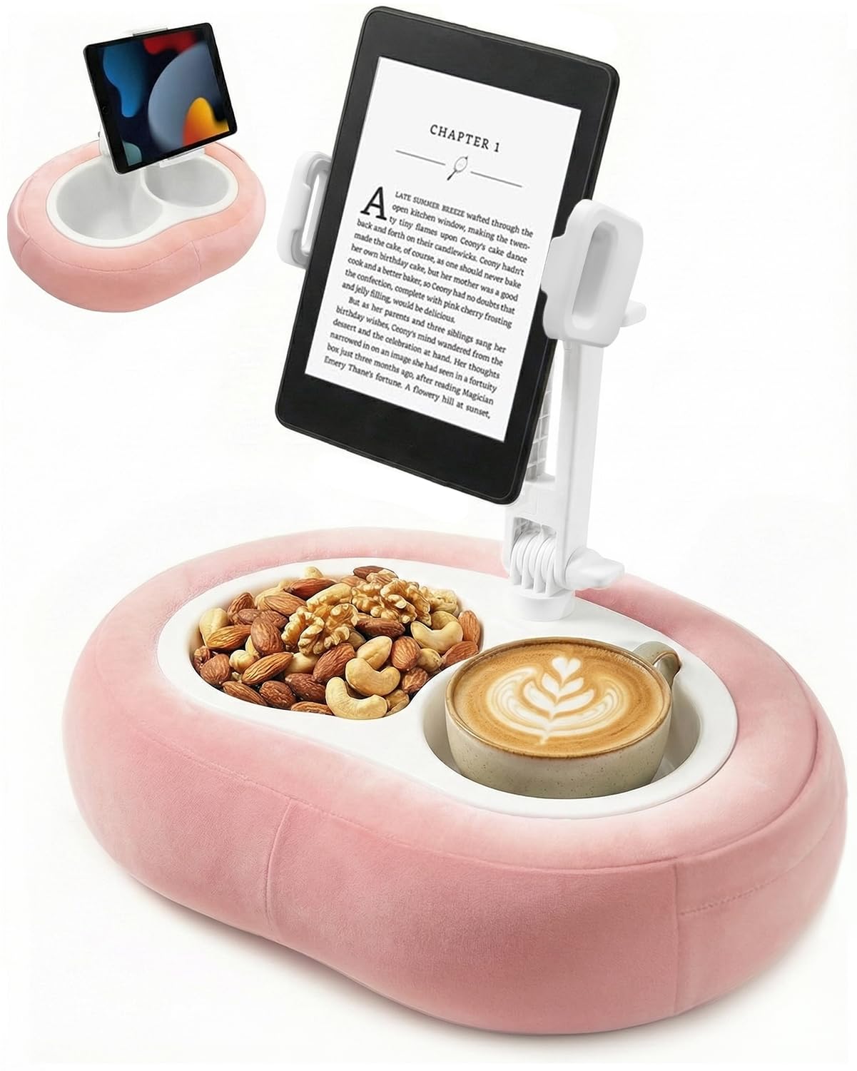 Miledi Tablet Pillow Stand for Bed with 360° Rotating Holder, Pink - View 1