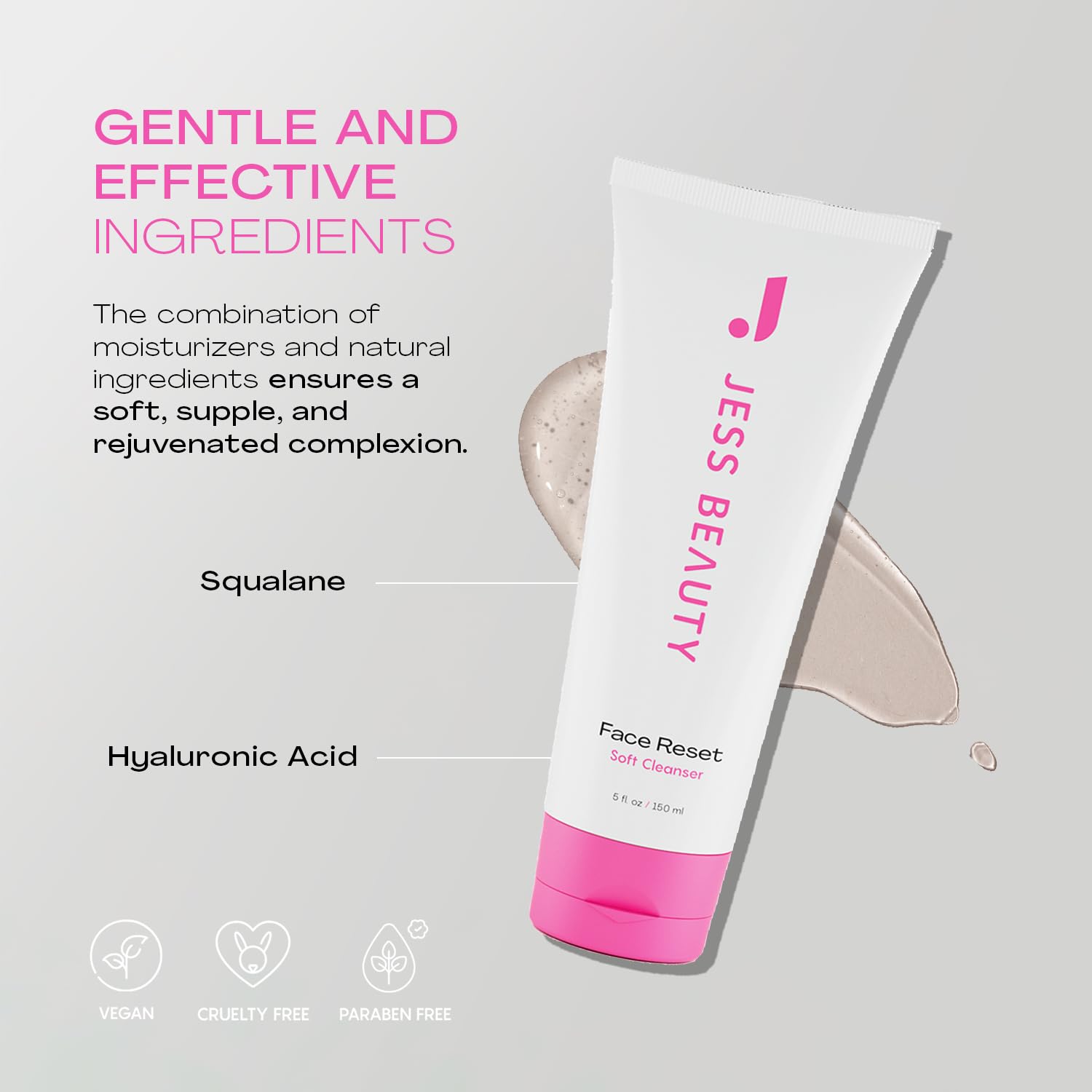 JESS BEAUTY | Face Reset Cleanser | Gentle Hydrating Gel Face Wash with Squalane, Beta-Glucan & Hyaluronic Acid | Cleanses Without Stripping Skin Barrier | Korean Skincare 5 fl oz - JESS BEAUTY Official Product View 5