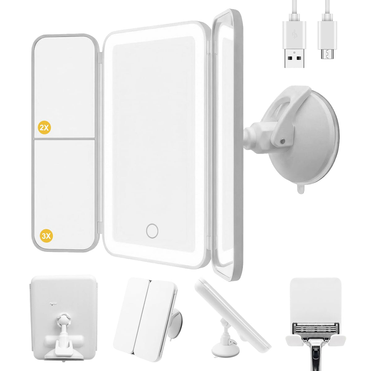 LED Shower Mirror with Lights for Bathroom Trifold Vanity - Hoxutym Official Imagery - 2