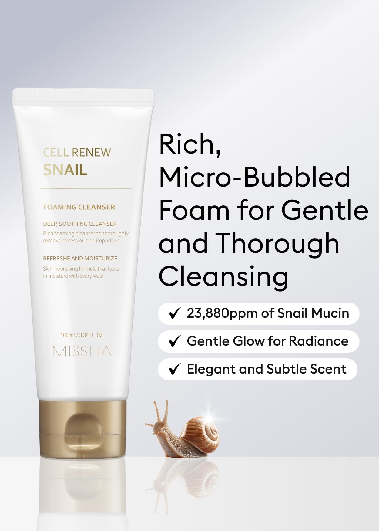 MISSHA Cell Renew Snail Foaming Cleanser Korean Face Wash 3.38 oz - MISSHA