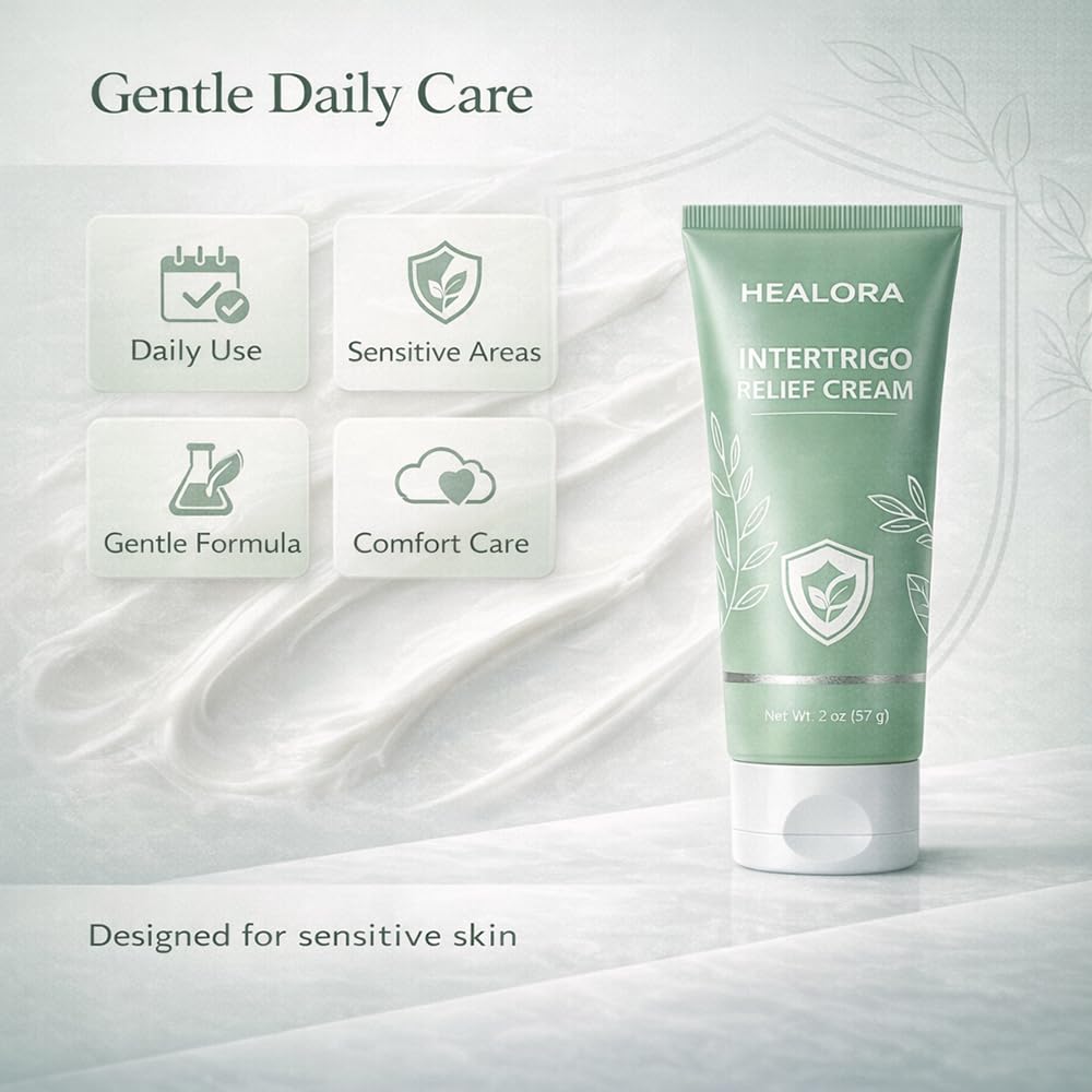 Hlonns Healora intertrigo cream in a 2oz tube, designed to soothe skin folds and chafing with moisturizing relief.
