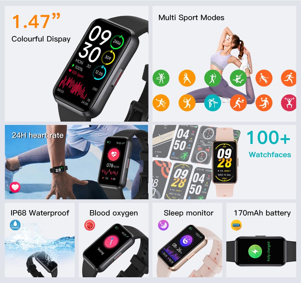 USMECBL Fitness Trackers,Heart Rate Blood Oxygen Sleep Monitor,1.47‘’ - View 2
