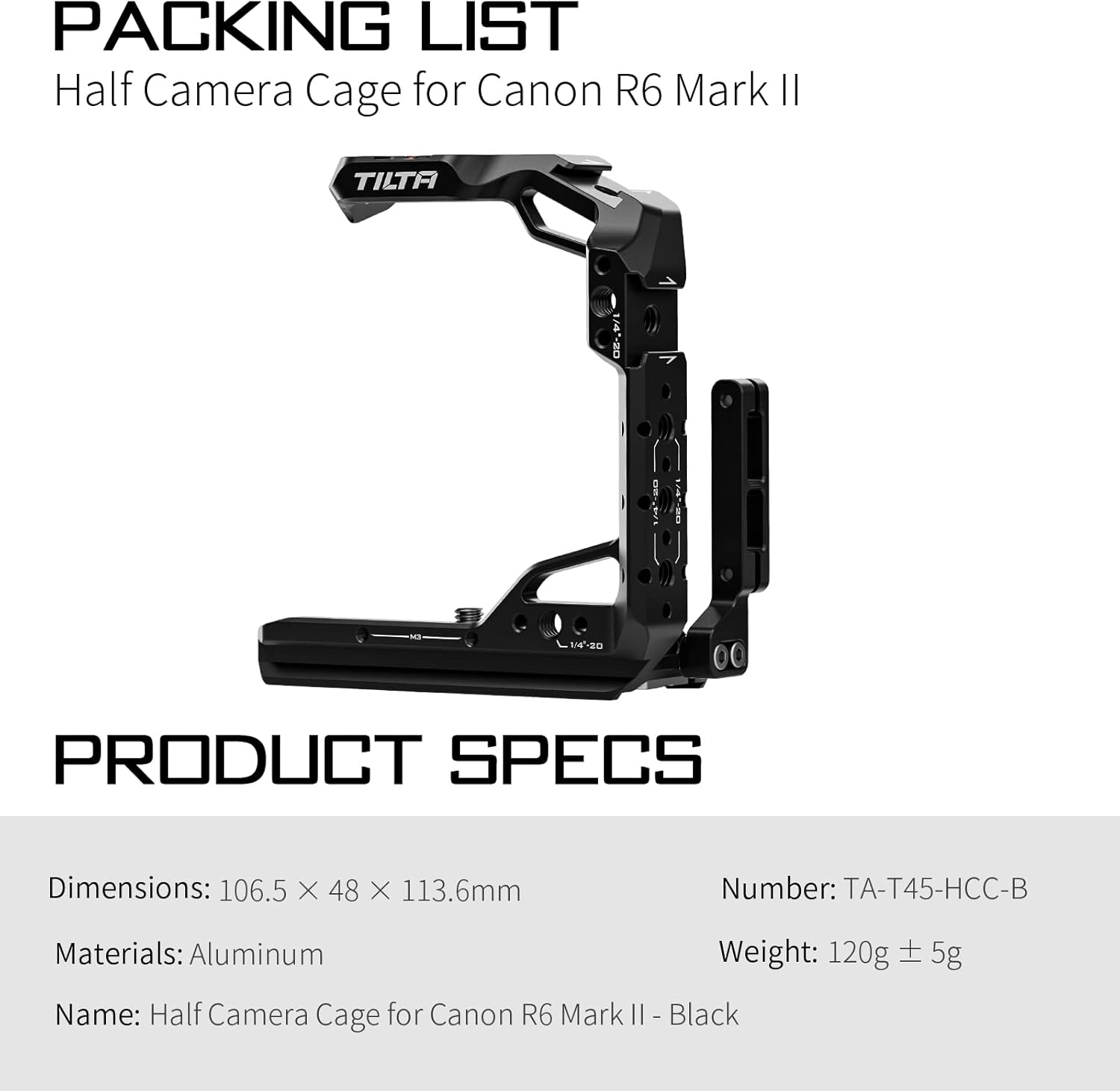 Tilta half camera cage for Canon R6 Mark II with mounted accessory, provides protection and mounting options for professional filming.