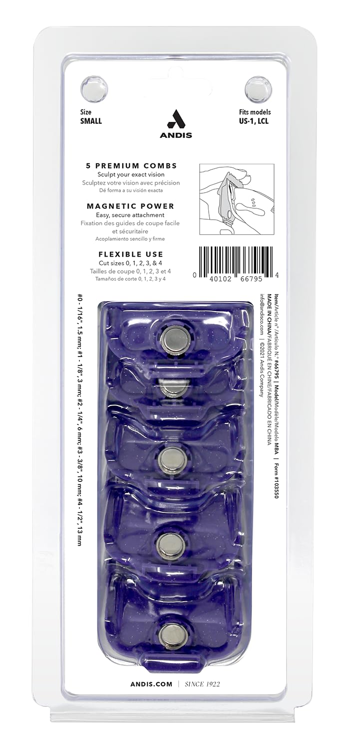 Andis 66795 Nano-Silver Magnetic Comb Set, Sizes 1/16-1/2in, Purple