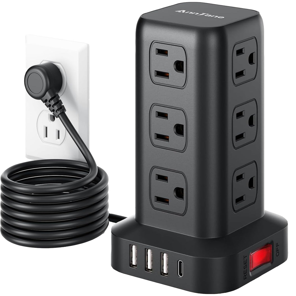 Power Strip 6 5 FT Cord Power Strip Tower with 4 USB Ports - AnnTane Official Imagery - 2