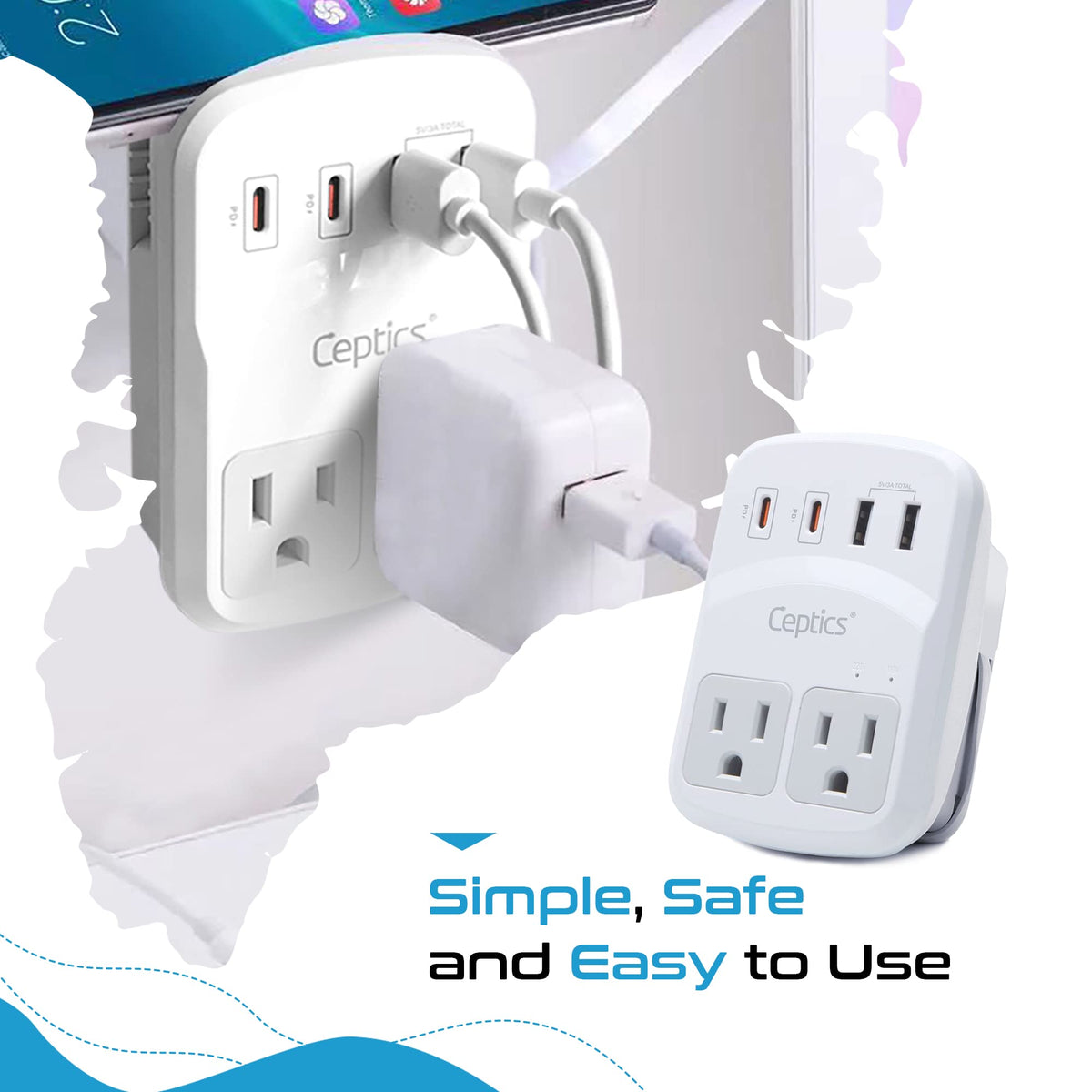 Ceptics World Travel Adapter Kit 2 USB A USB C US Outlets - Ceptics Official Imagery - 7