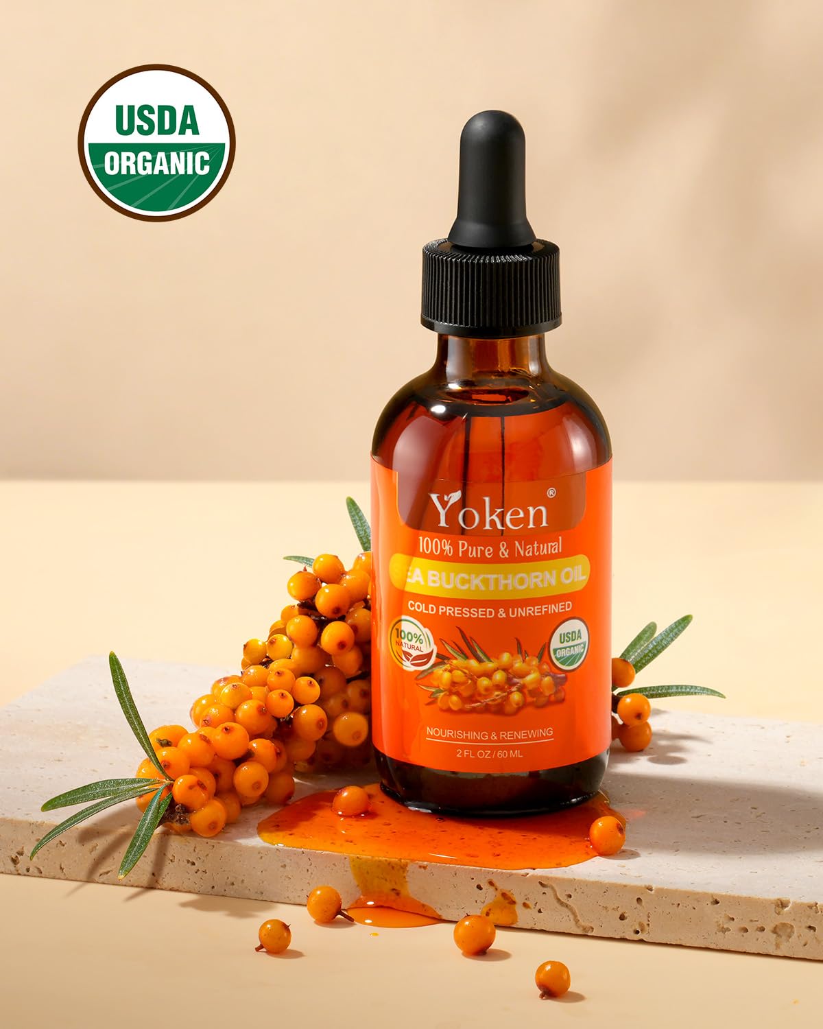 USDA Sea Buckthorn Oil Organic 2oz Cold Pressed Berry Oil - Yoken Official Imagery - 3