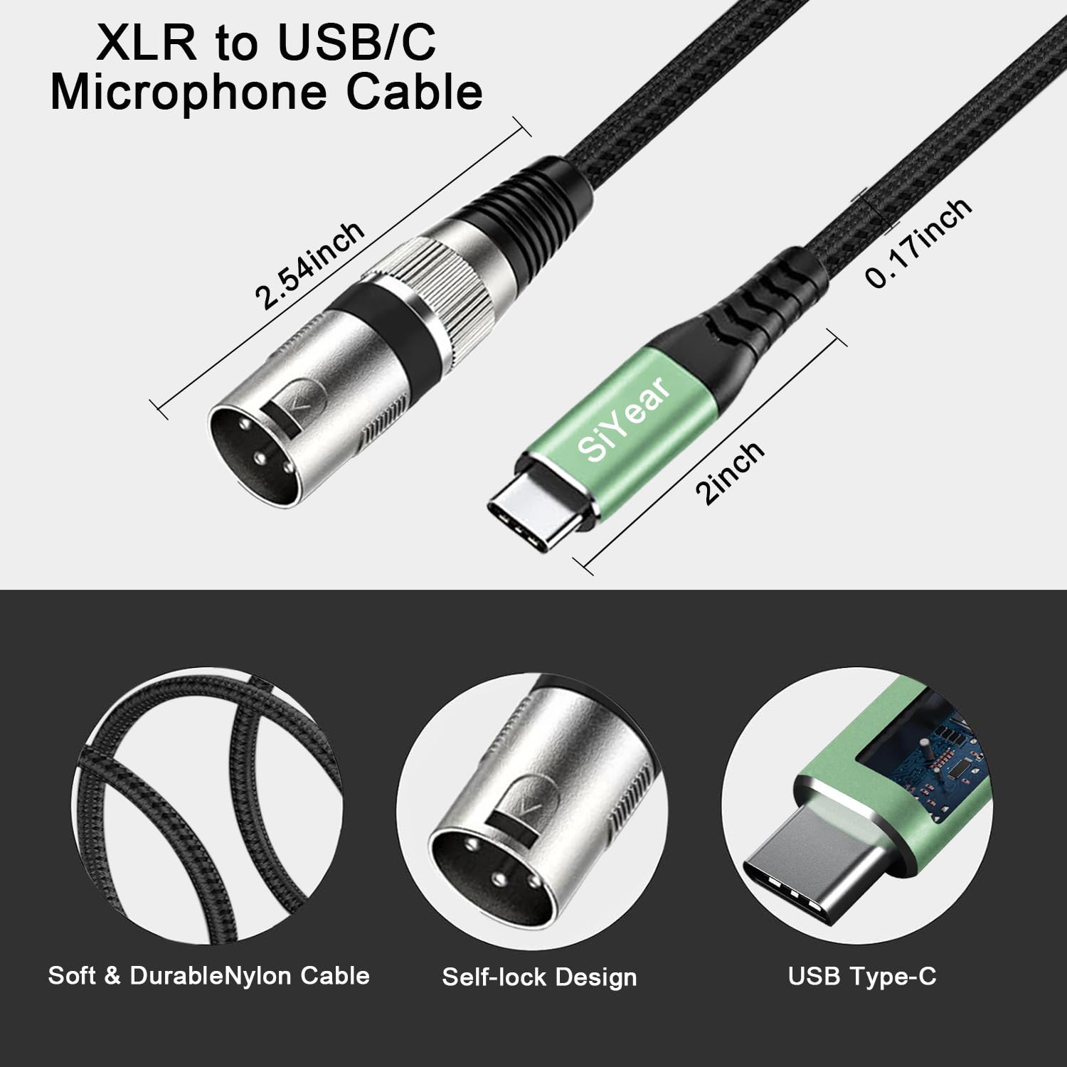 SiYear USB C to XLR Male Audio Cable, XLR 3Pin to Type C Adapter by SiYear - Angle View 4