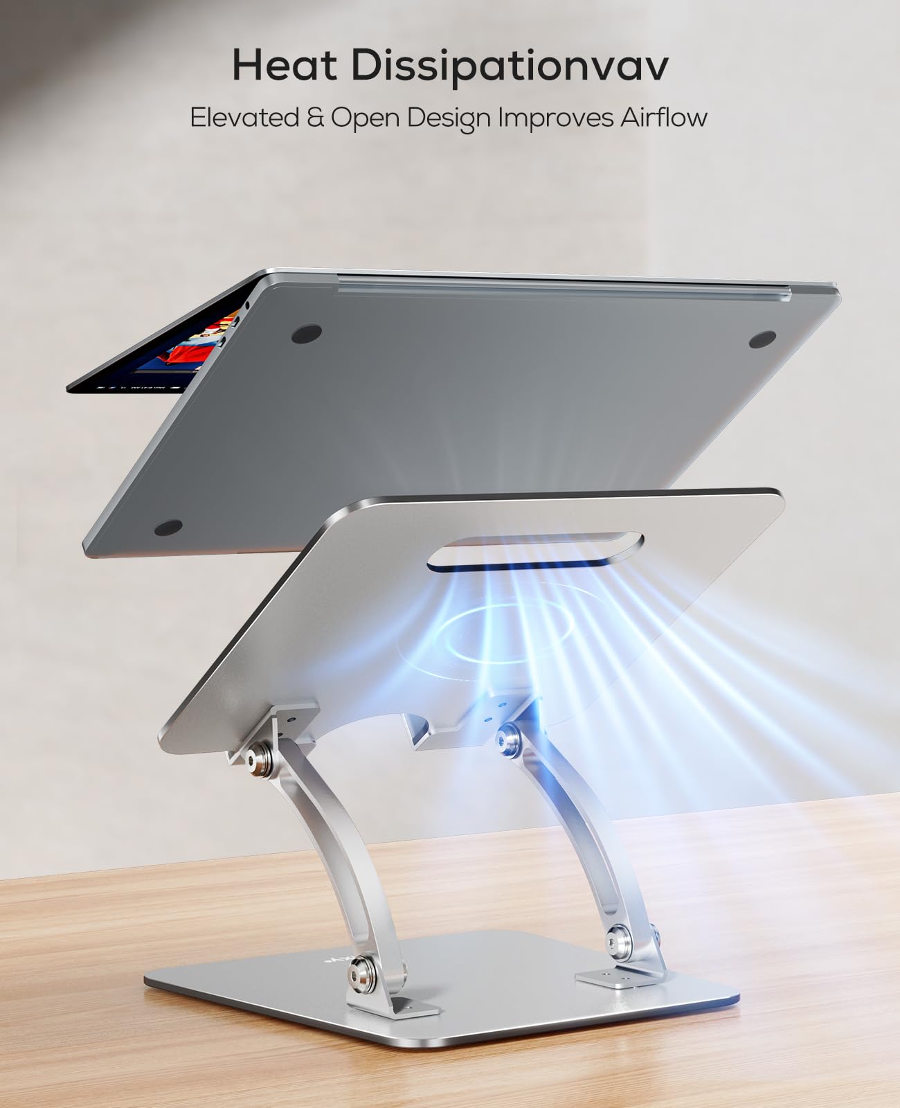 Nulaxy adjustable laptop stand for desk, foldable computer riser with heat vent, compatible with 10-17 inch Mac laptops, supports ergonomic posture