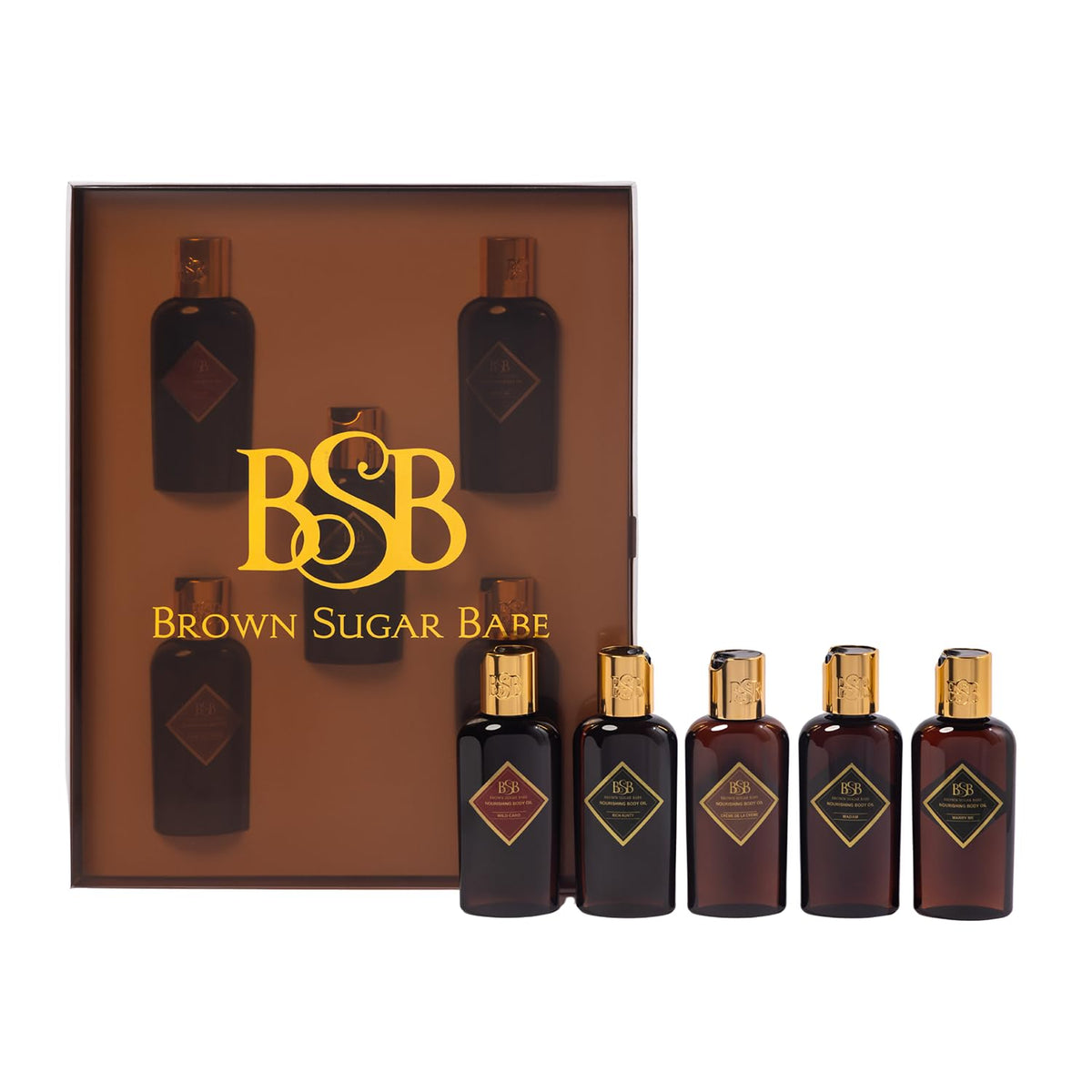 Body Oil Gift Set Five Scents are Creme De La Creme Wild - Brown Sugar Babe Official Imagery - 2