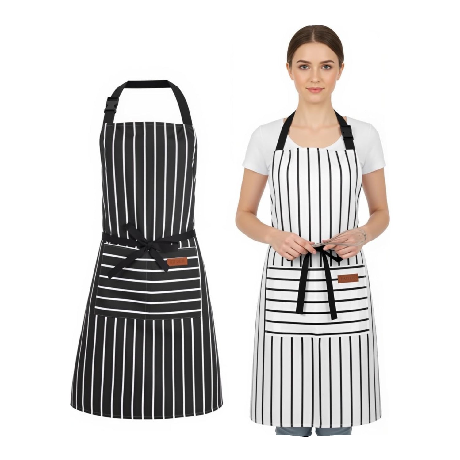 XLSXEXCL double-sided adjustable chef apron with pockets, ideal for cooking, gardening, and art painting, worn by men and women.