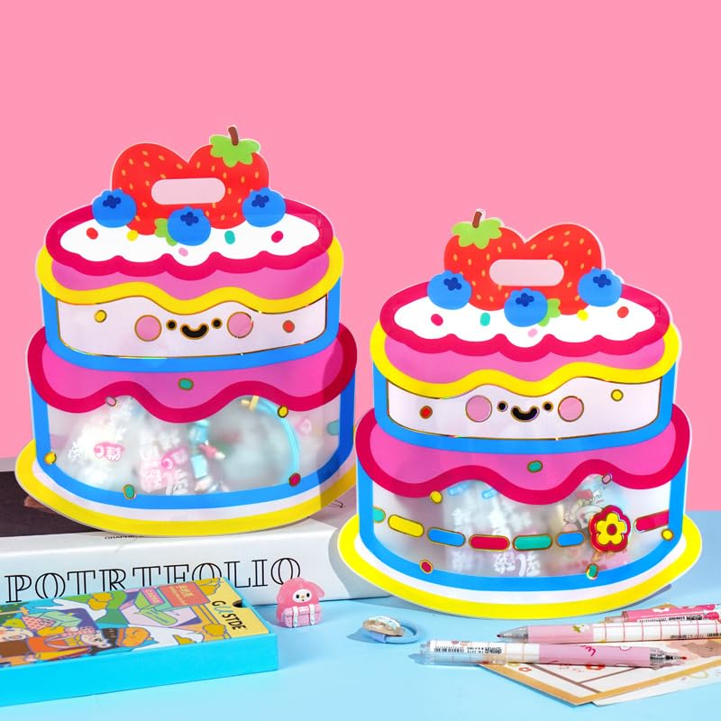 20Pack Cute Cake Shape Gift Bags with Handles Cartoon Plastic - Product Imagery