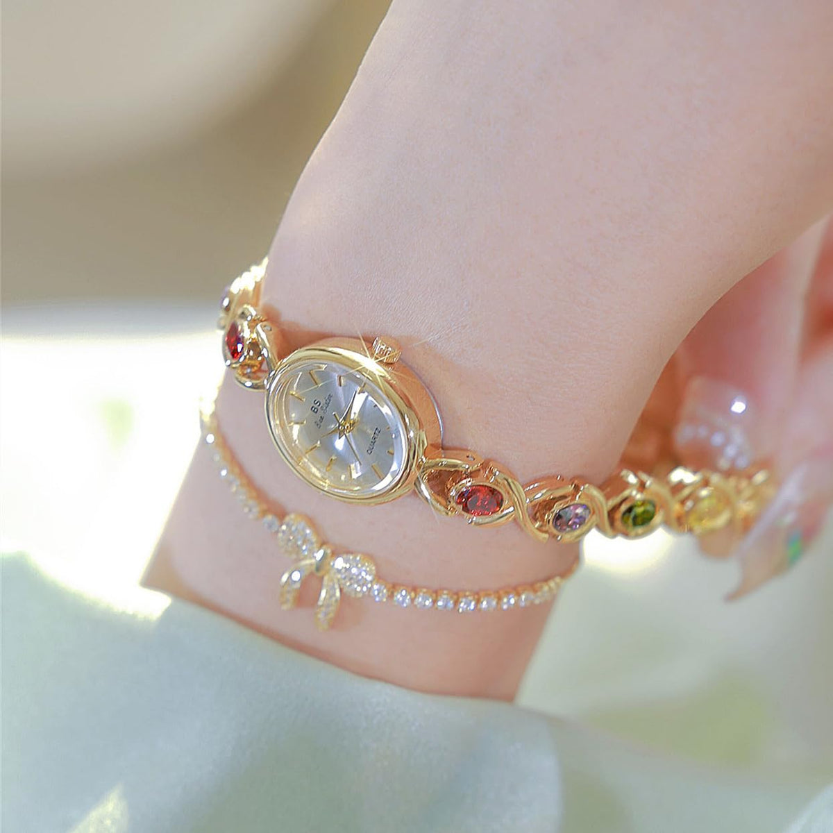Gold Dainty Colorful Crystal Bracelet Watch for Women - Dacdyi Official Imagery - 7