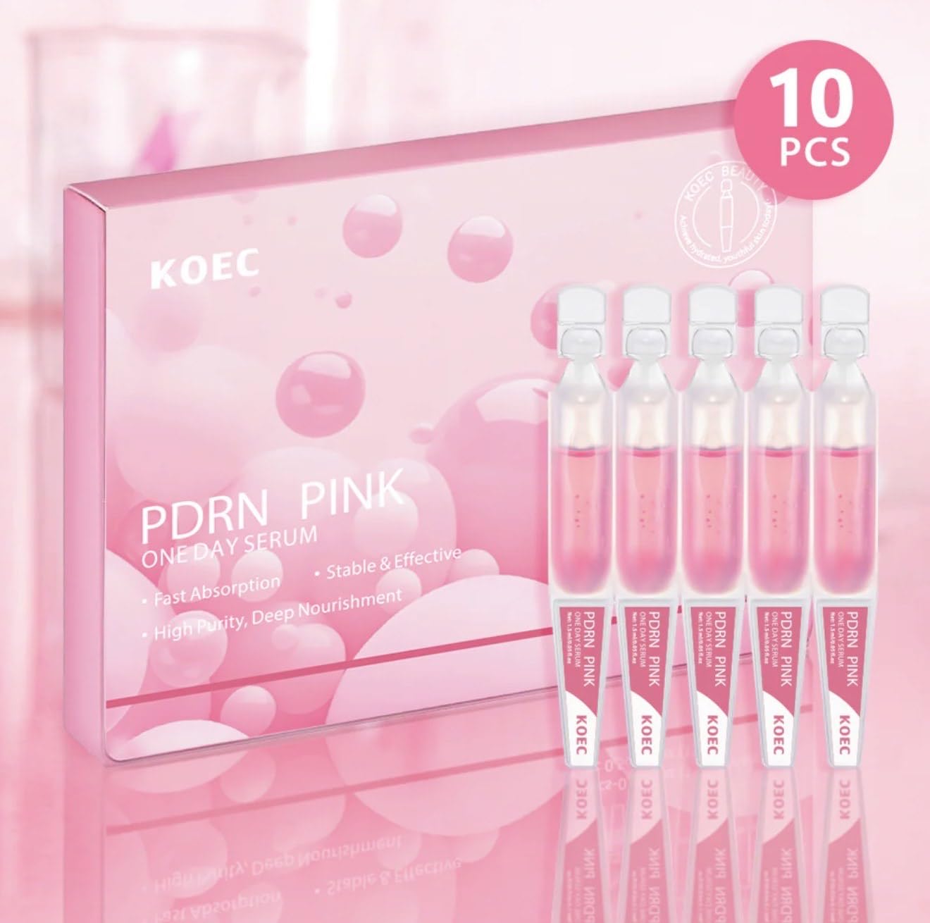 KOEC PDRN Pink One Day Serum, 10-Pack Radiance Boosting Ampoules - BEAUTIVANA
