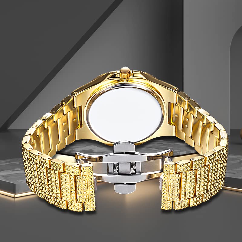 FANMIS Unisex Iced Out Watch Crystal Stainless Steel Band - Product Imagery