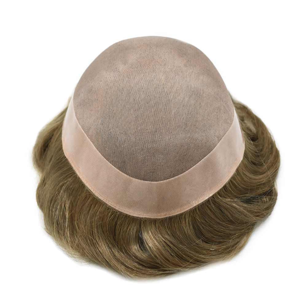 Curve Hair Mens Toupee Human Hair Piece Replacement System Monofilament Wig Hair Unit for Men Durable Poly Coated Mens Hairpiece (#720 Very Light Brown+20% Gray, 6"X9")
