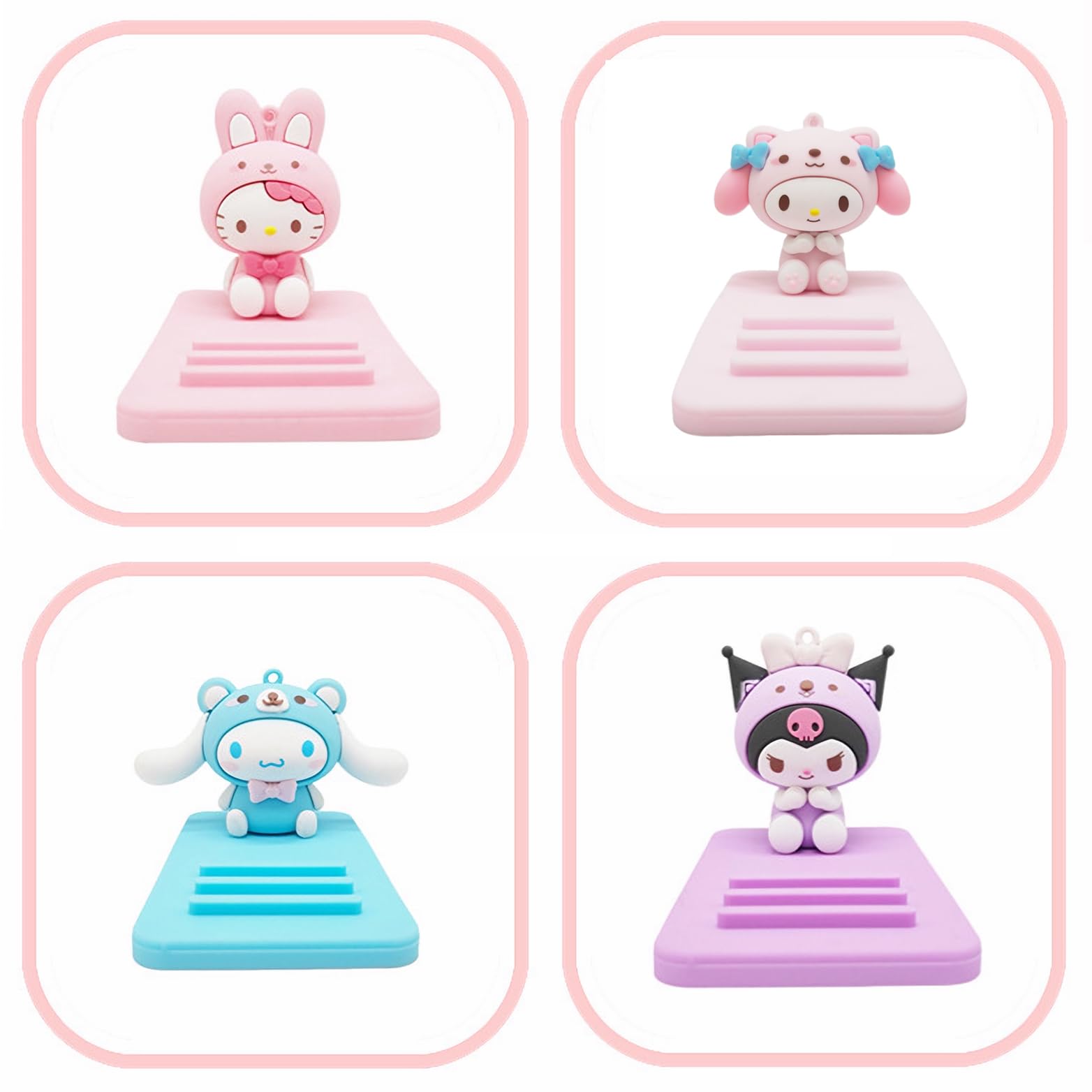 Sicpfuj cute portable phone stand on a desk holding a smartphone, ideal for girls, compatible with all mobile phones.