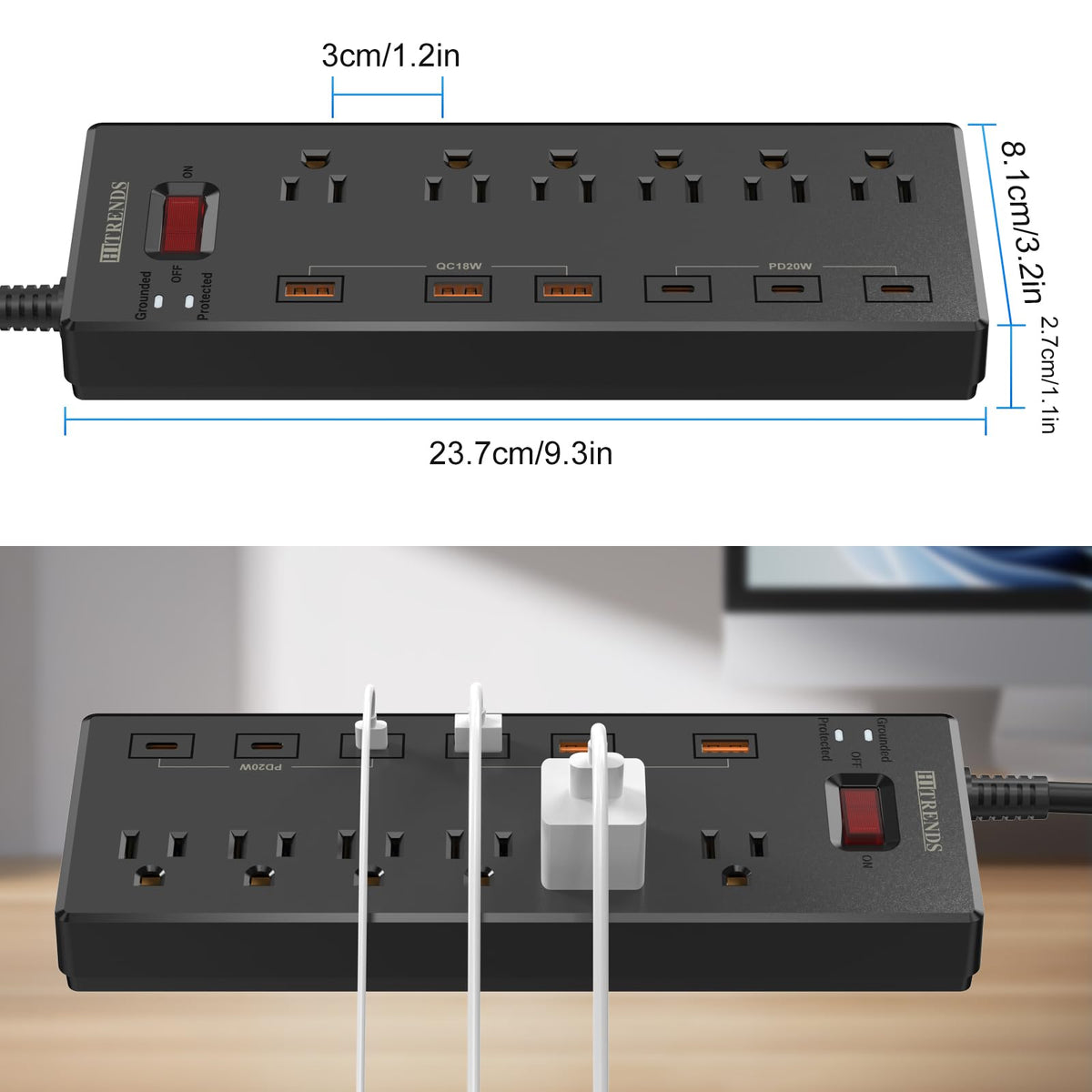Power Strip with USB C Ports HITRENDS Surge Protector with 6 - HITRENDS Official Imagery - 4