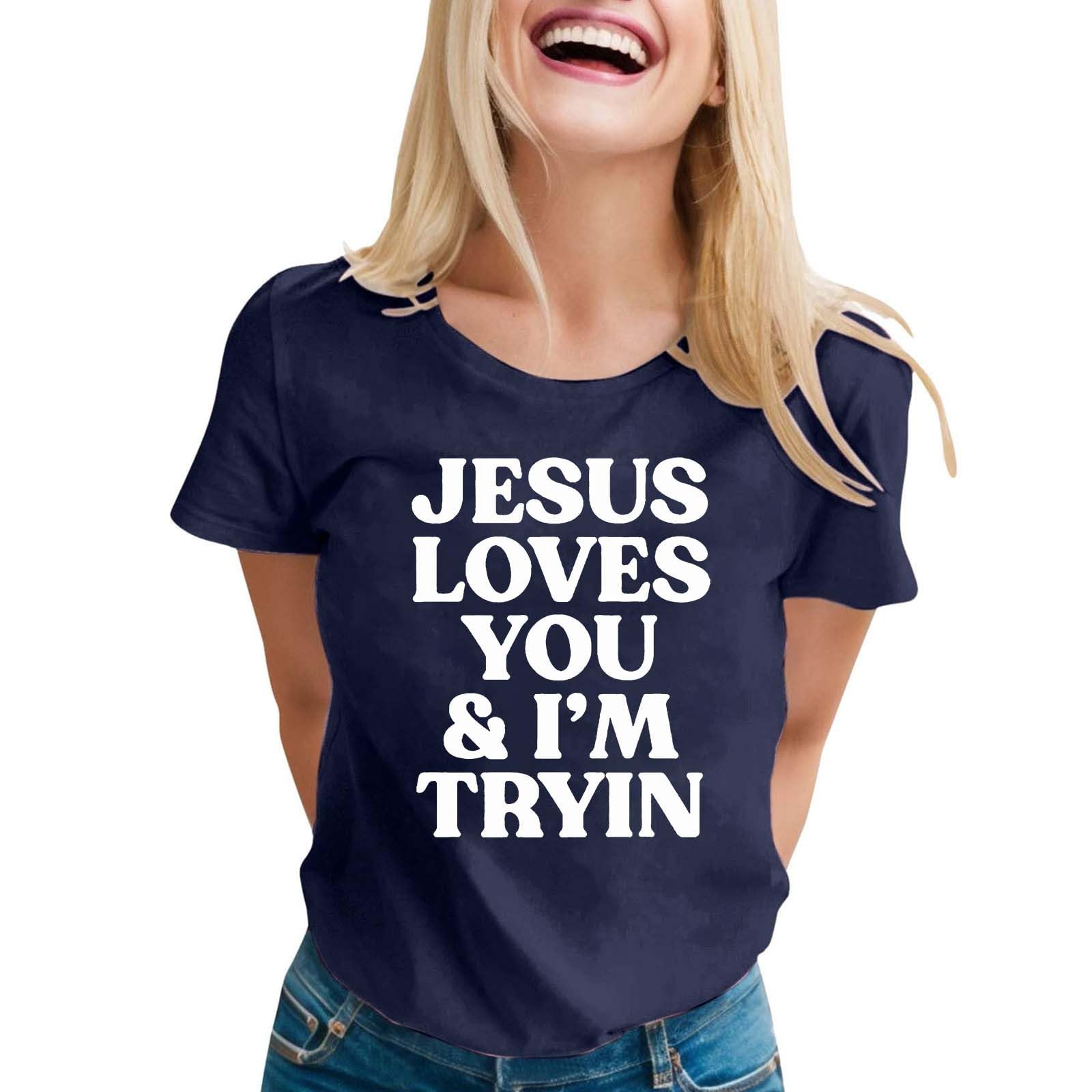 Womens T-Shirt Short Sleeve Cute Print Tees Tops Crew Neck Loose - Generic