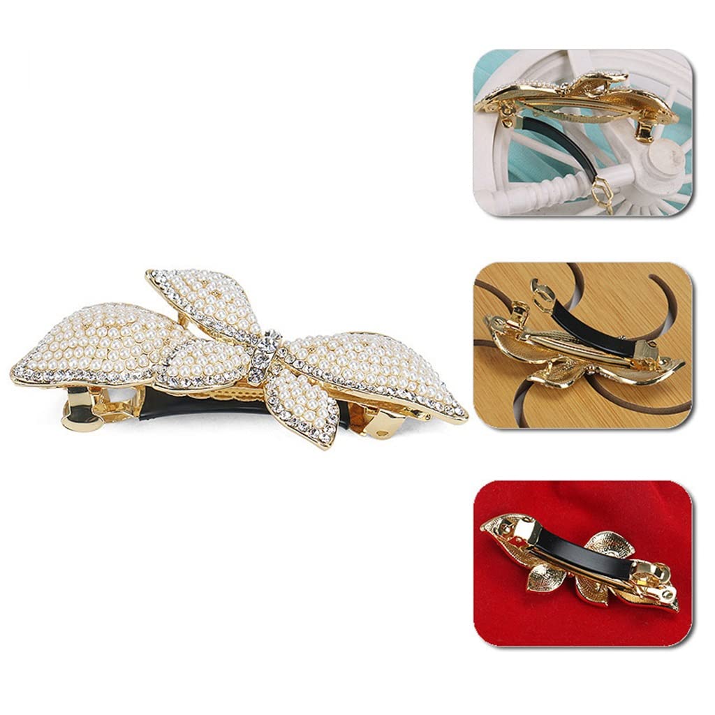 QERTYHJK Ladies Pearl Hair Accessories Rhinestone Set Spring Clip Top Ponytail