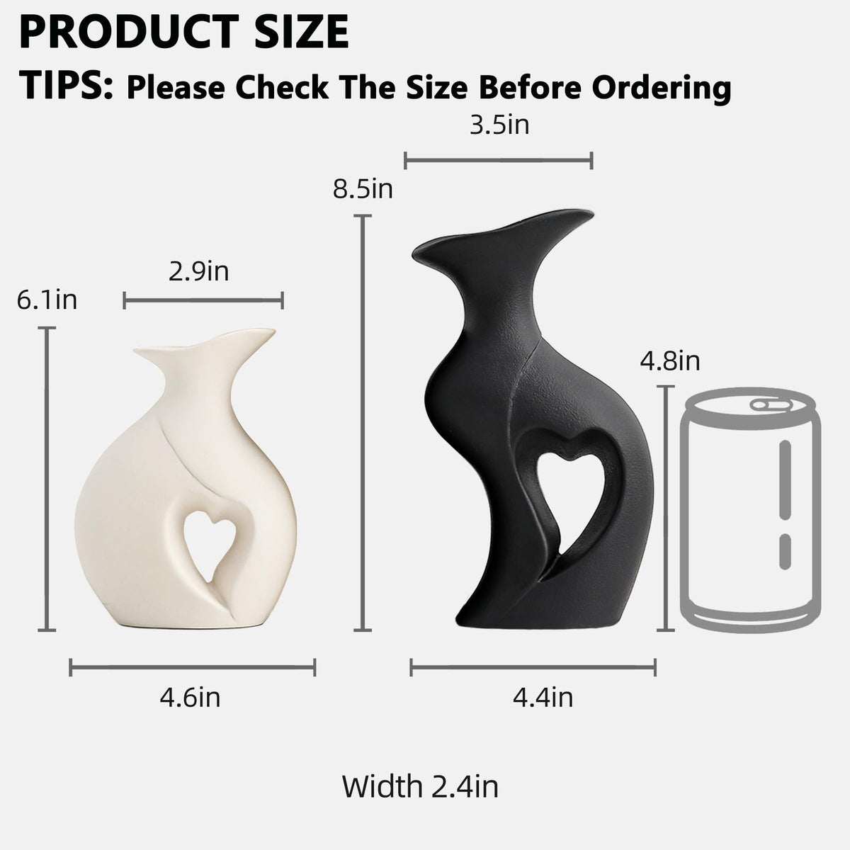 Black and White Vases Home Decor Heart Shape Ceramic Vase - KKgoubz Official Imagery - 3