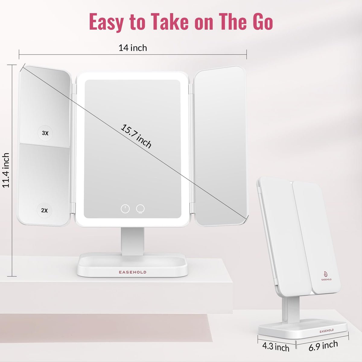 EASEHOLD 2000mAh Rechargeable Lighted Makeup Vanity Mirror - EASEHOLD Official Imagery - 8