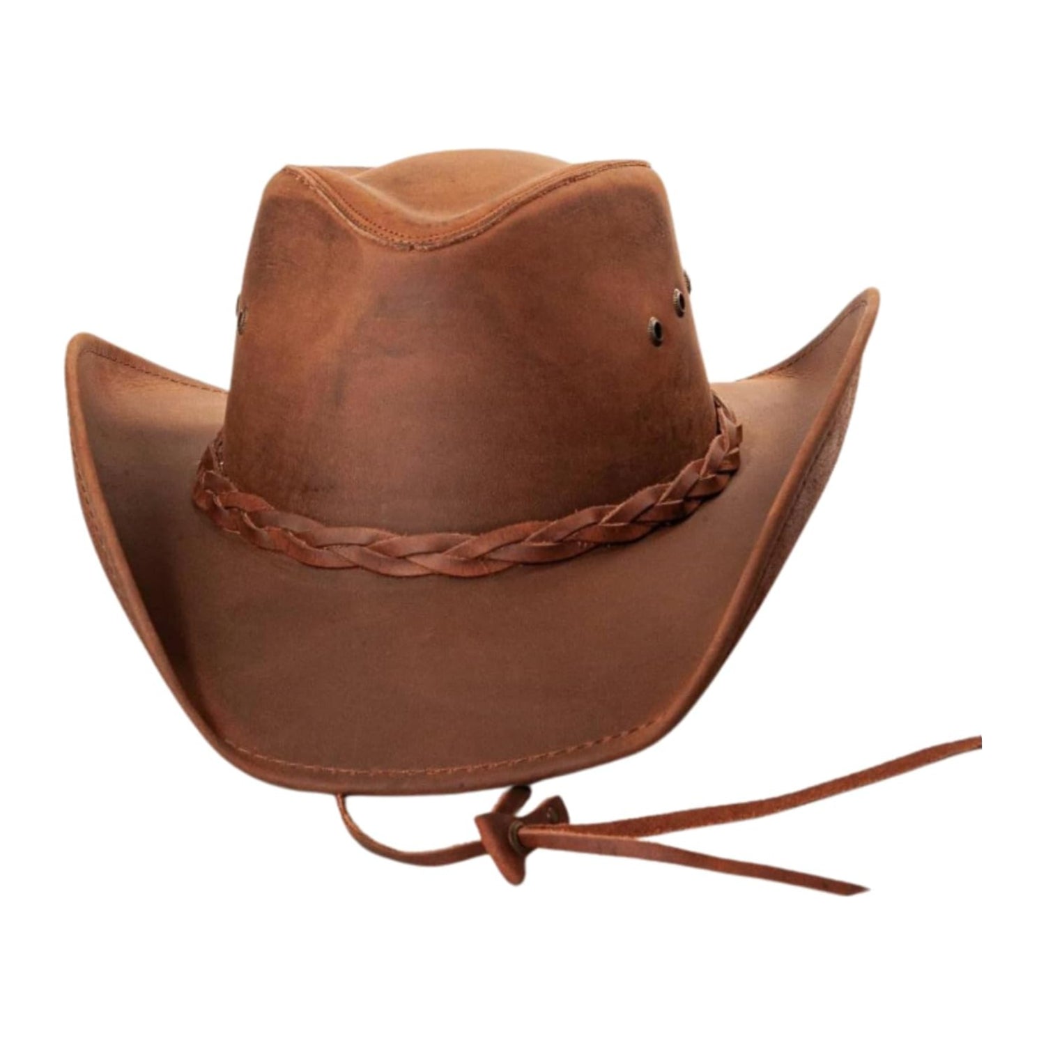 American Outback Hats Hollywood Outback cowboy hat made of oiled leather, featuring a wide brim and classic Western style.