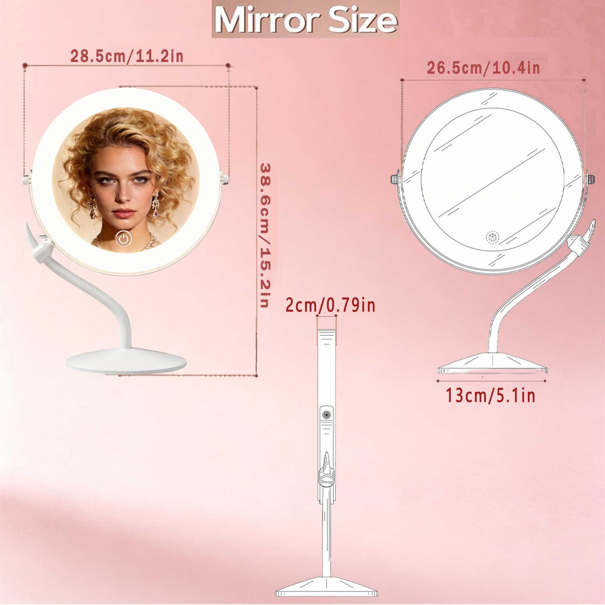 11 8 Makeup Mirror Rechargeable Vanity Mirror with 3 Lights - DEXHOM Official Imagery - 3