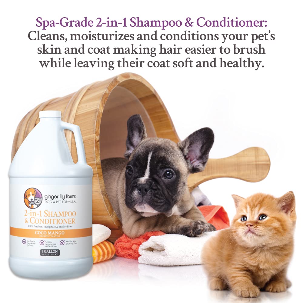Ginger Lily Farms 2-in-1 dog and pet shampoo and conditioner bottle, 128 fl oz, with natural botanical ingredients